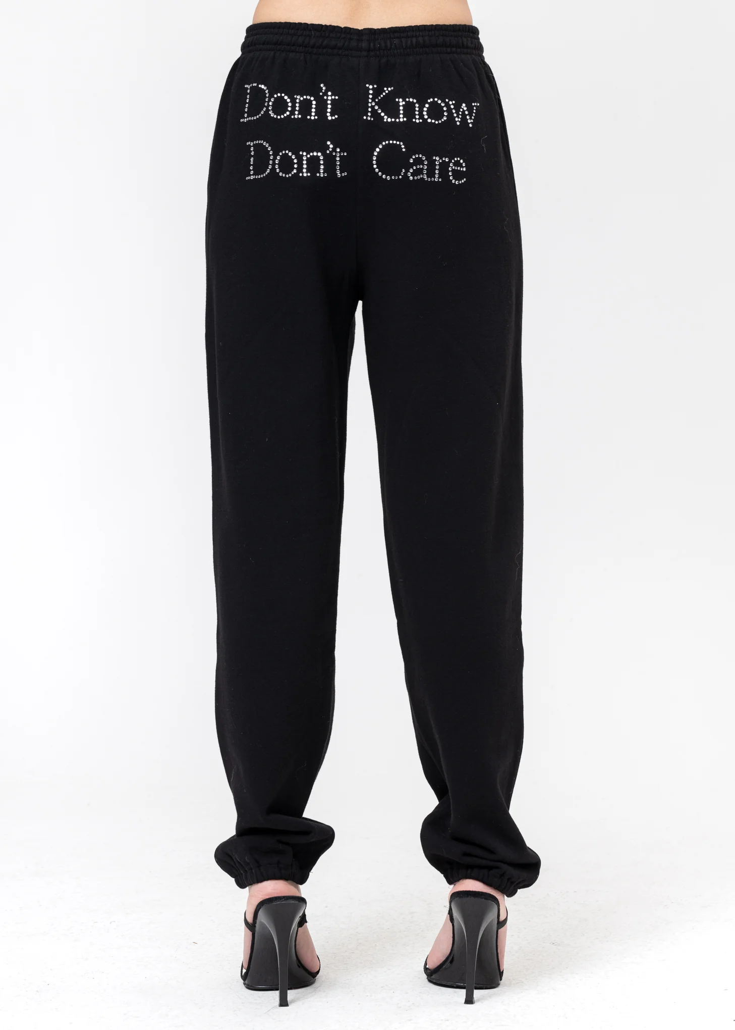 Black 'Dont Know Dont Care' Joggers with Crystals - Image 4