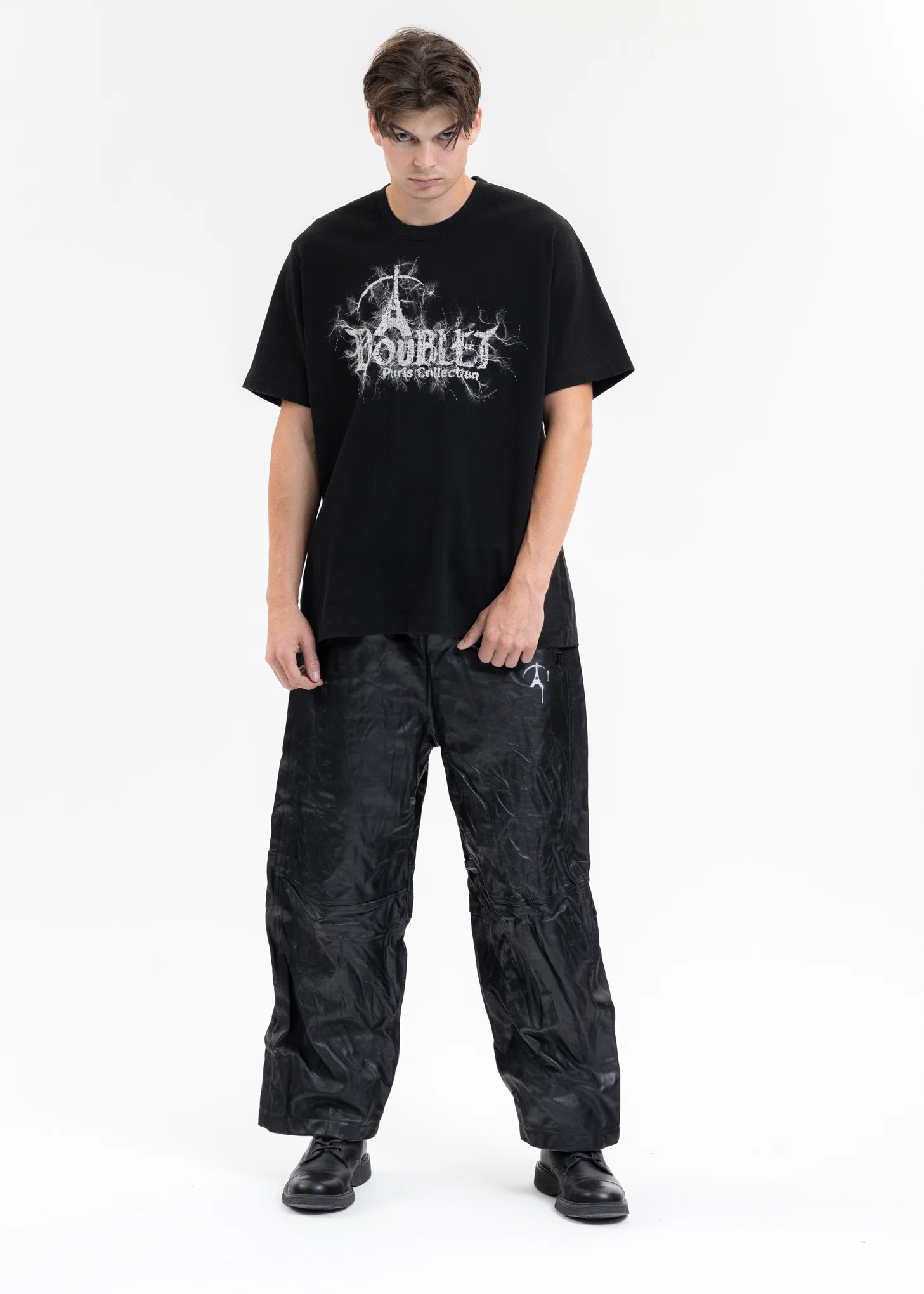 BLACK "DOUBLAND" EMBROIDERY T-SHIRT - Image 5