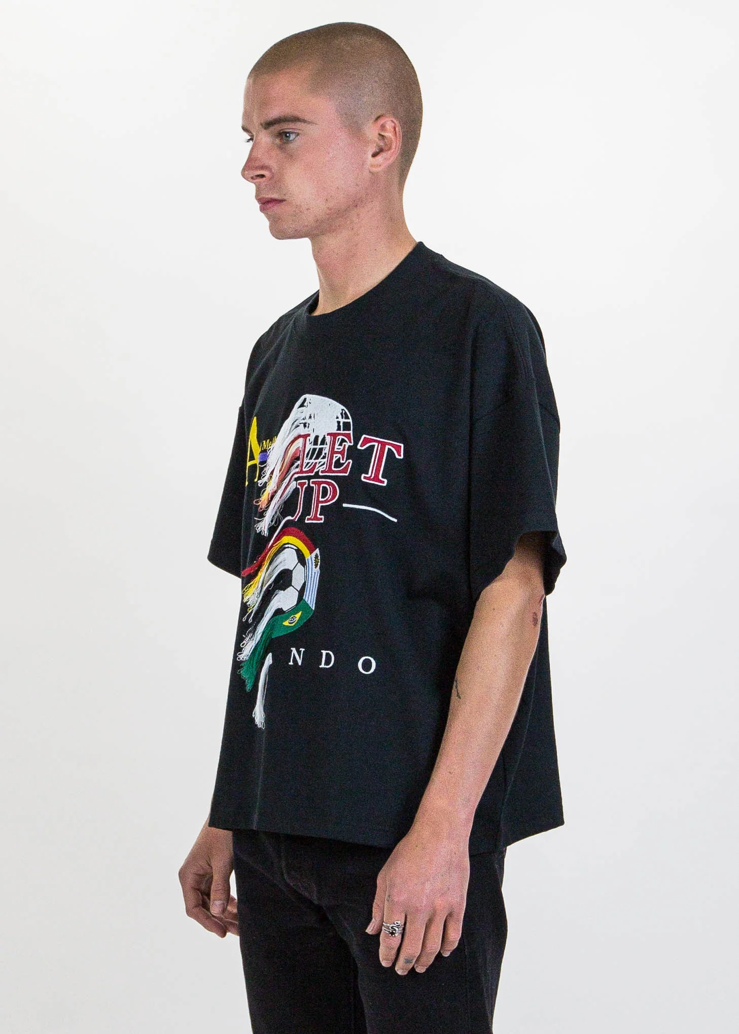 Black Double-Faced Embroidery T-Shirt - Image 3
