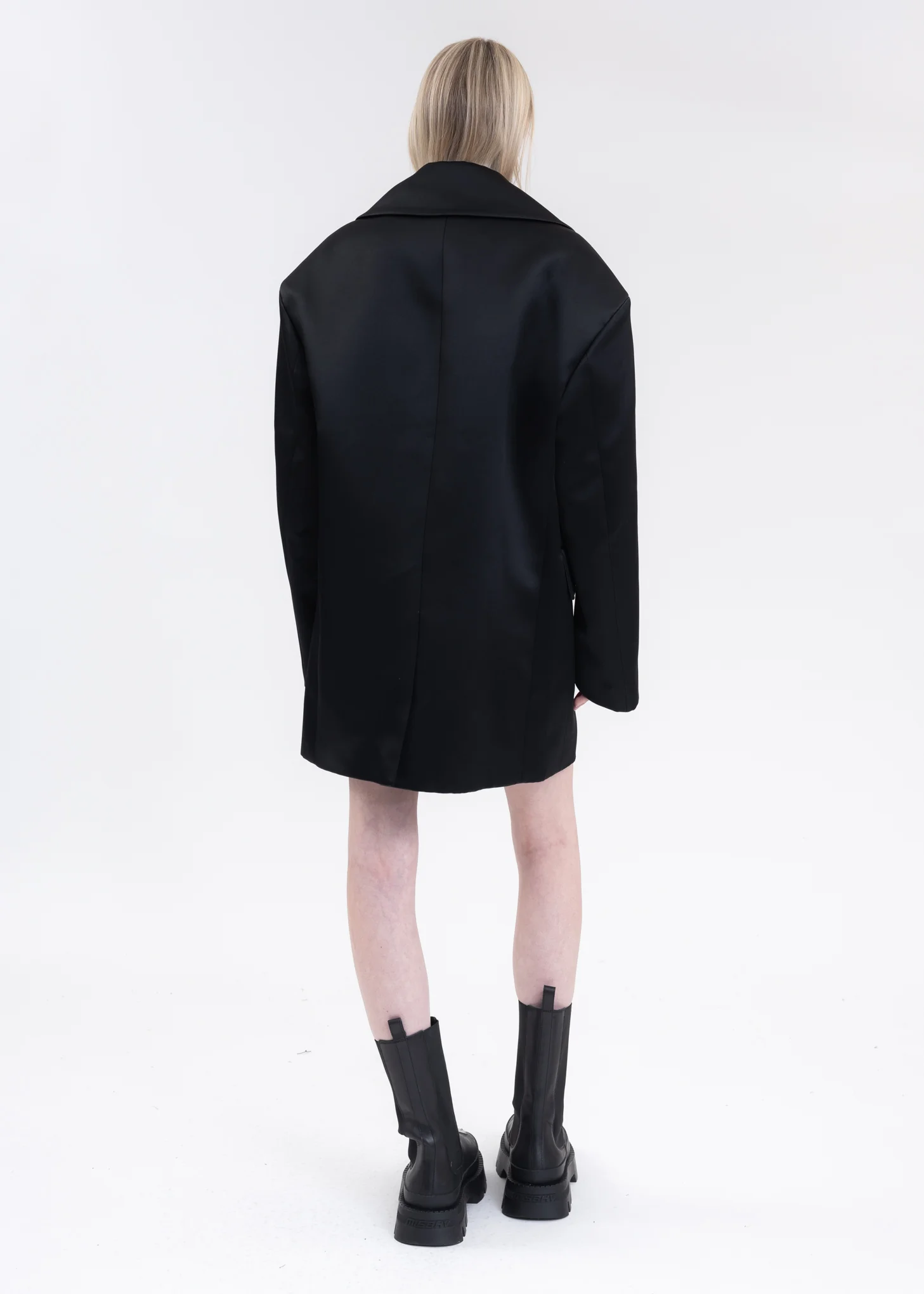 BLACK DROP SHOULDER DOUBLE BREASTED COAT - Image 3