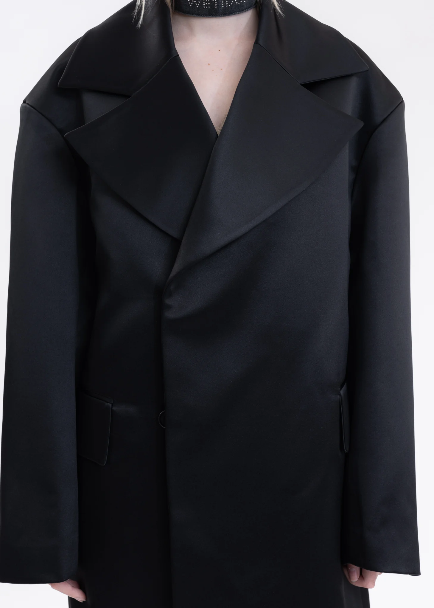 BLACK DROP SHOULDER DOUBLE BREASTED COAT - Image 4