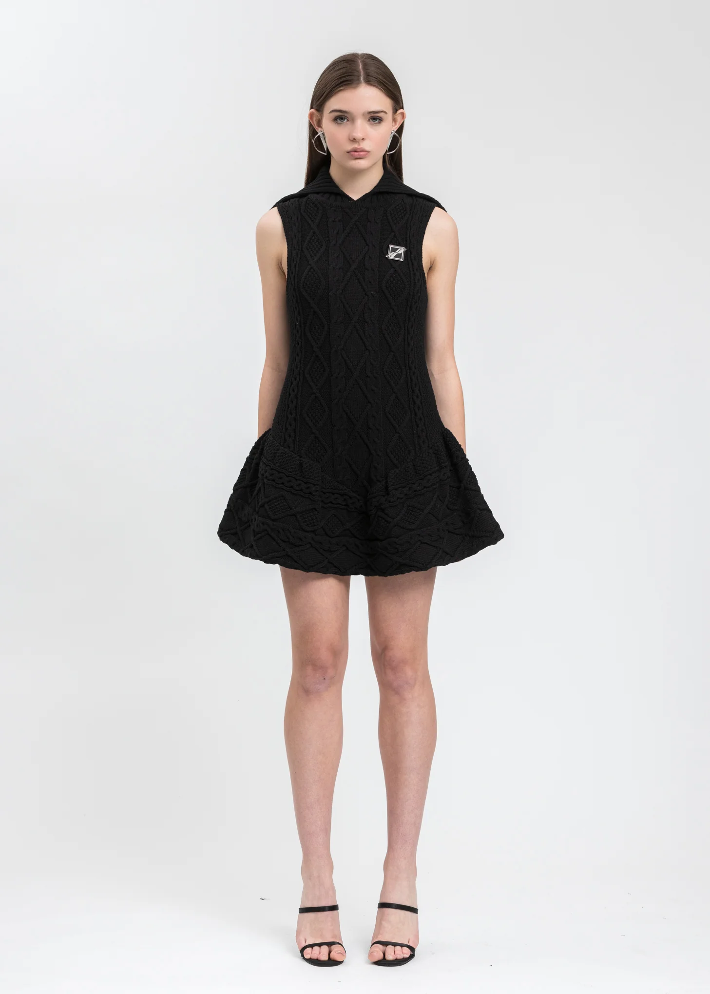 Black Drop Waist Bubble Mini Cable Dress