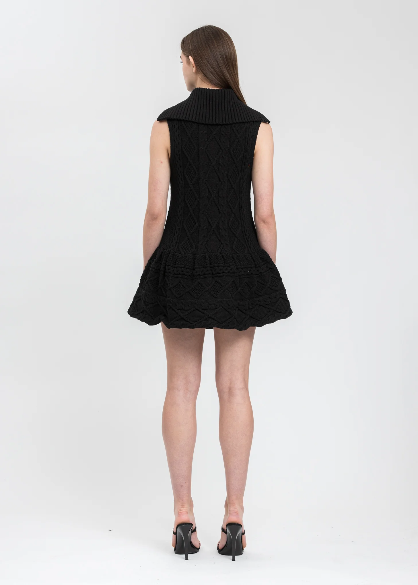 Black Drop Waist Bubble Mini Cable Dress - Image 3