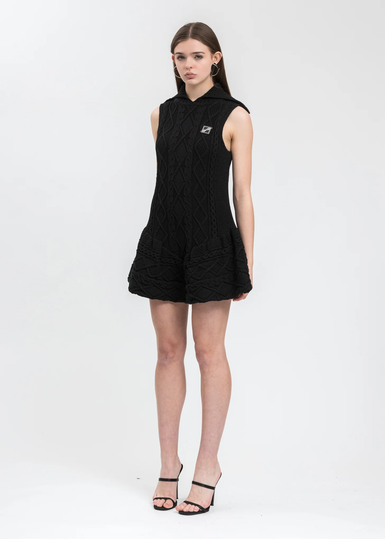 Black Drop Waist Bubble Mini Cable Dress - Image 4