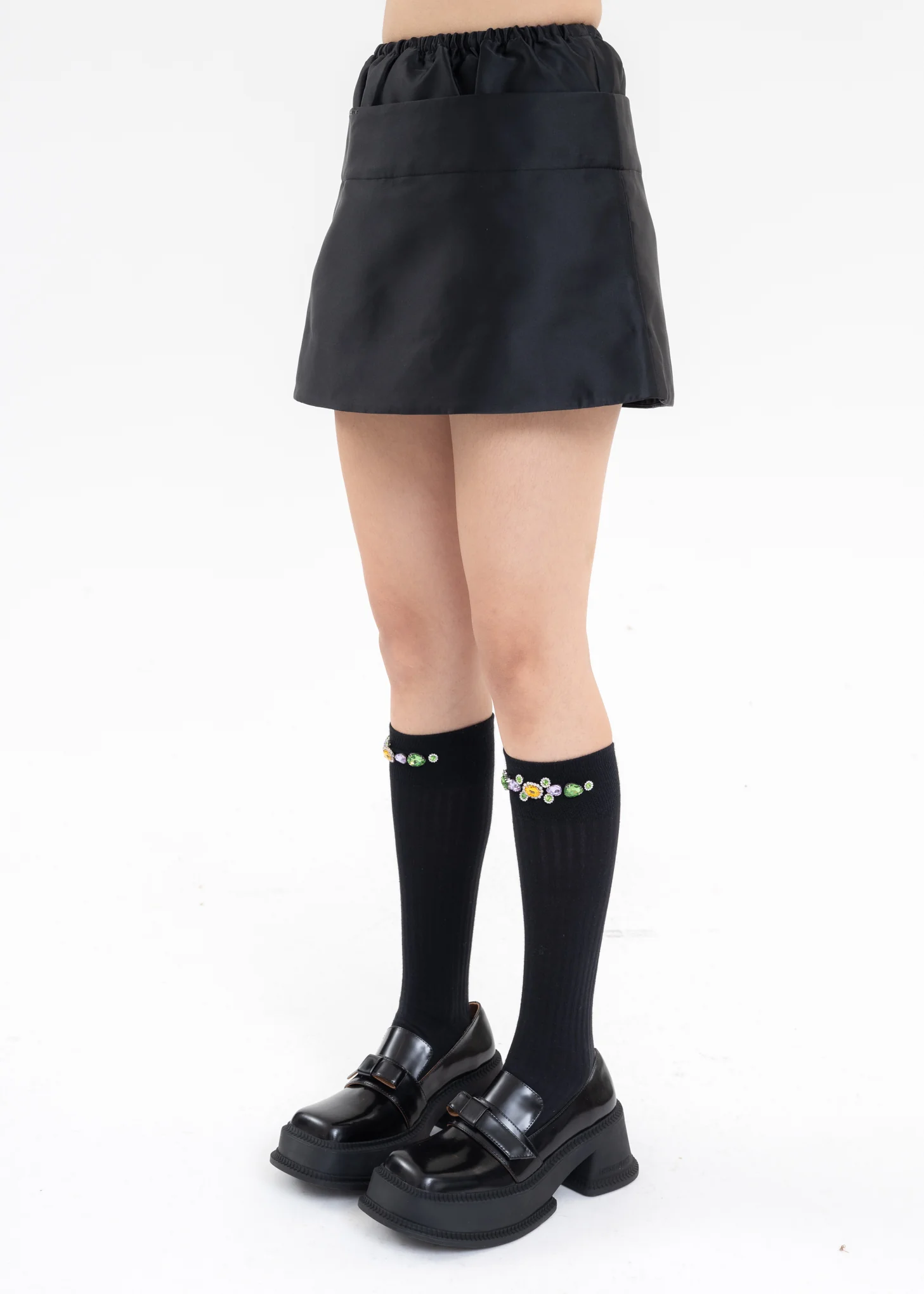 Black Elastic Double Layer Skirt - Image 3