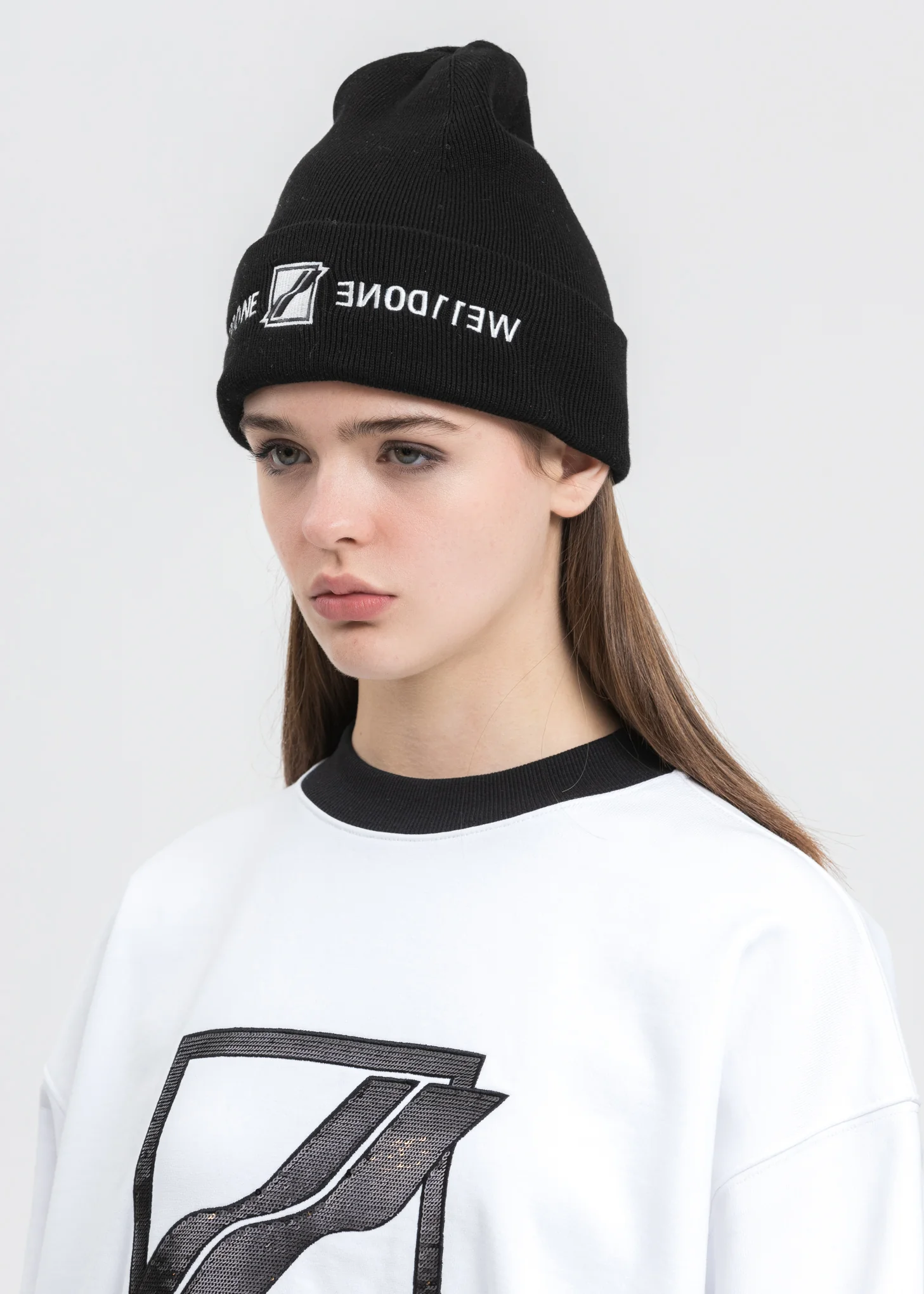 Black Embroidered Logo Beanie - Image 2