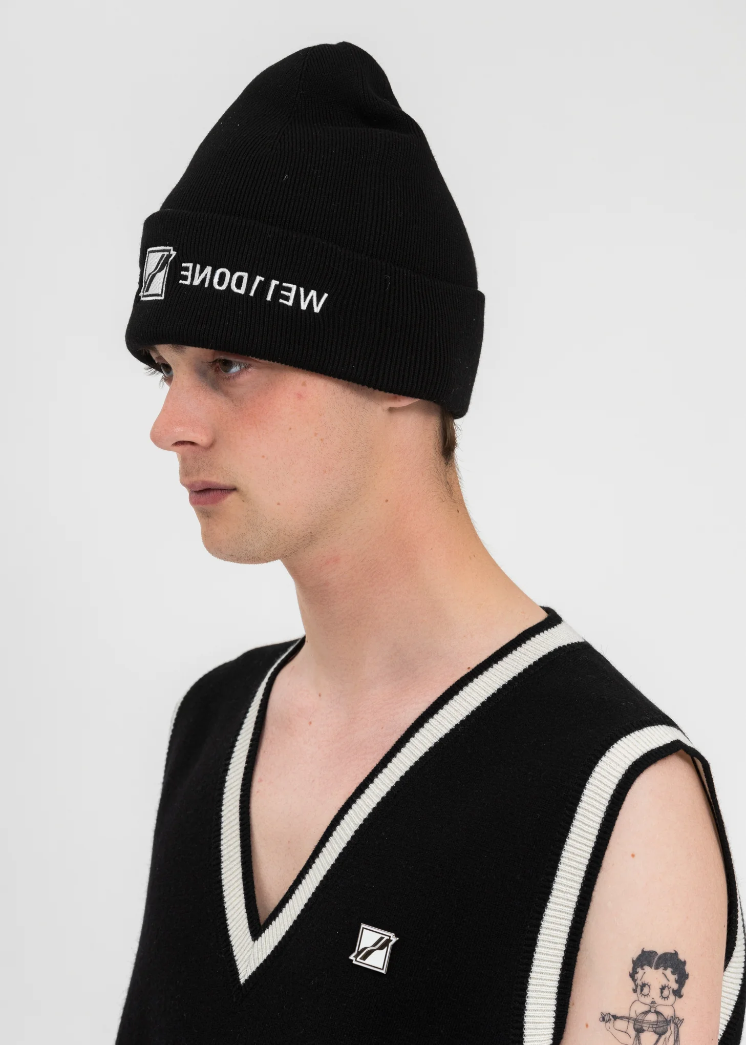 Black Embroidered Logo Beanie - Image 3