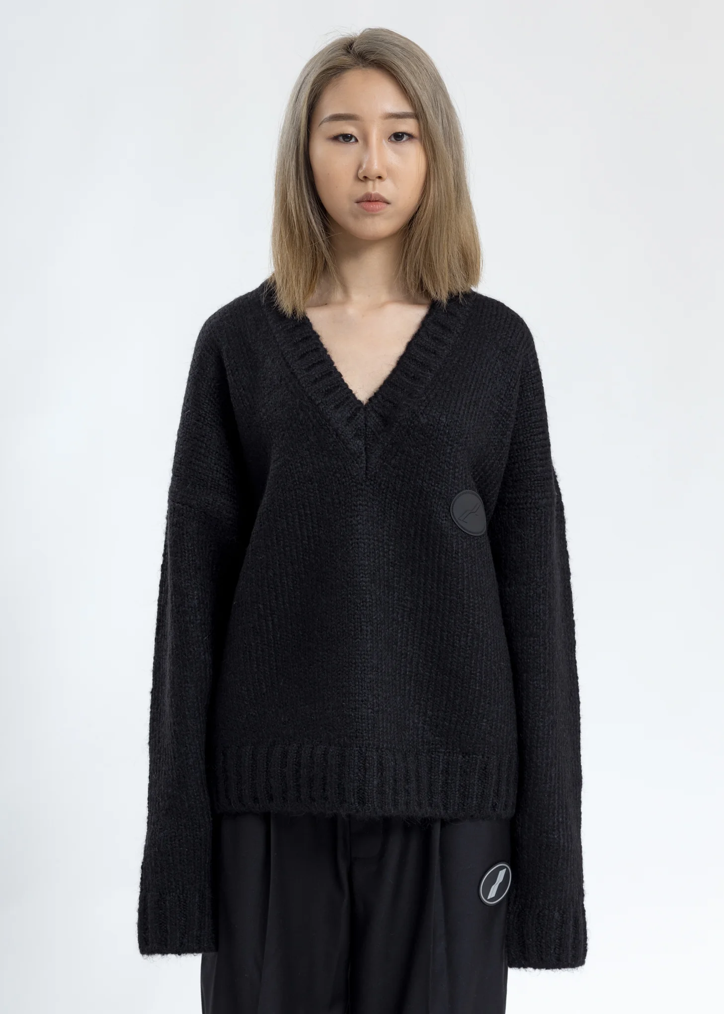 Black Embroidered Logo Oversized Knit Sweater