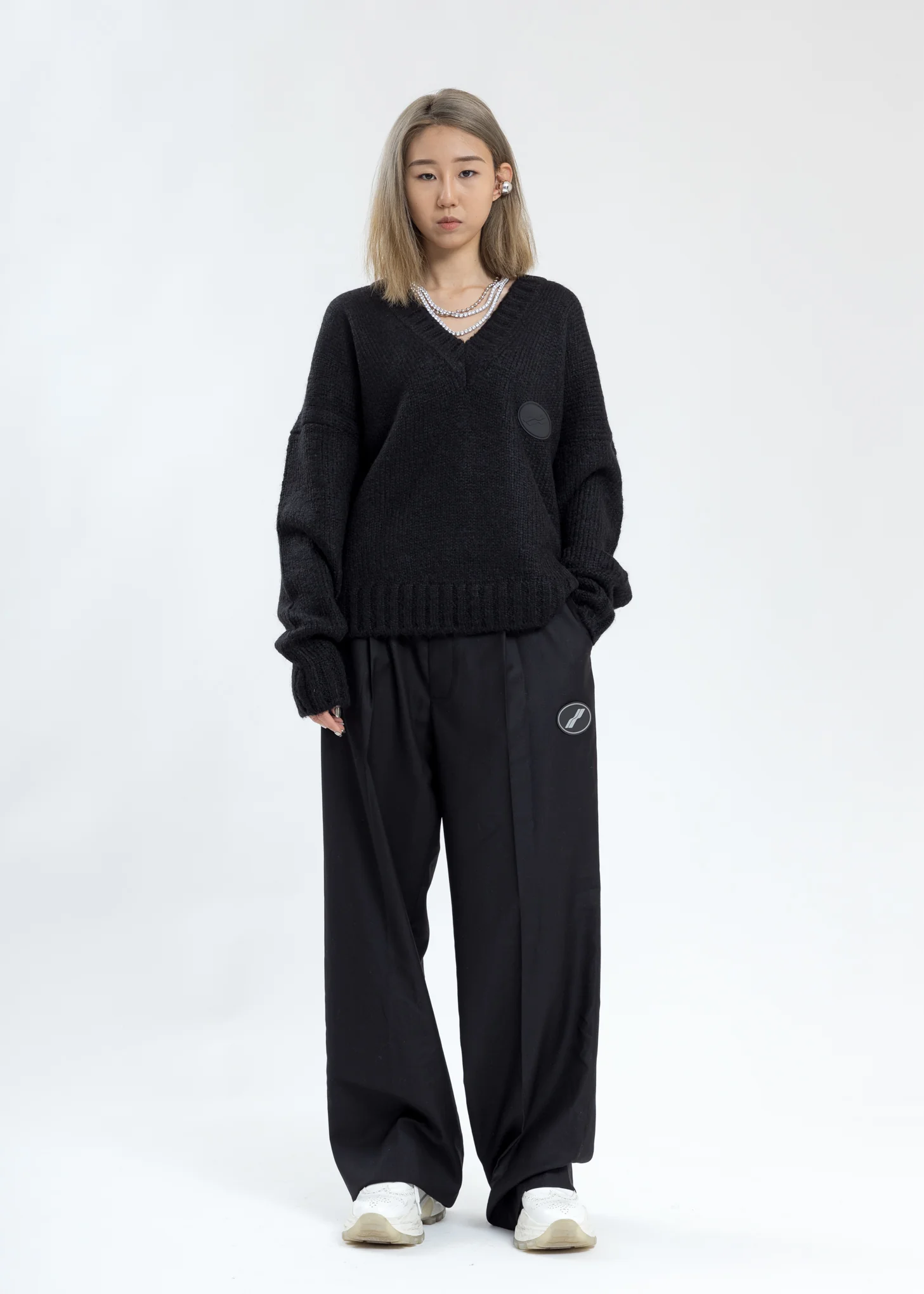 Black Embroidered Logo Oversized Knit Sweater - Image 5