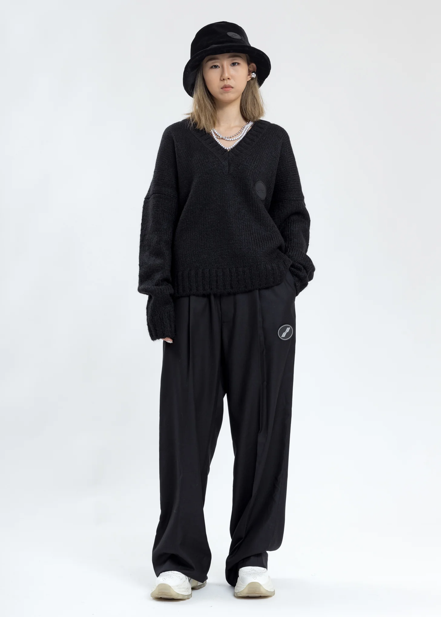 Black Embroidered Logo Oversized Knit Sweater - Image 6