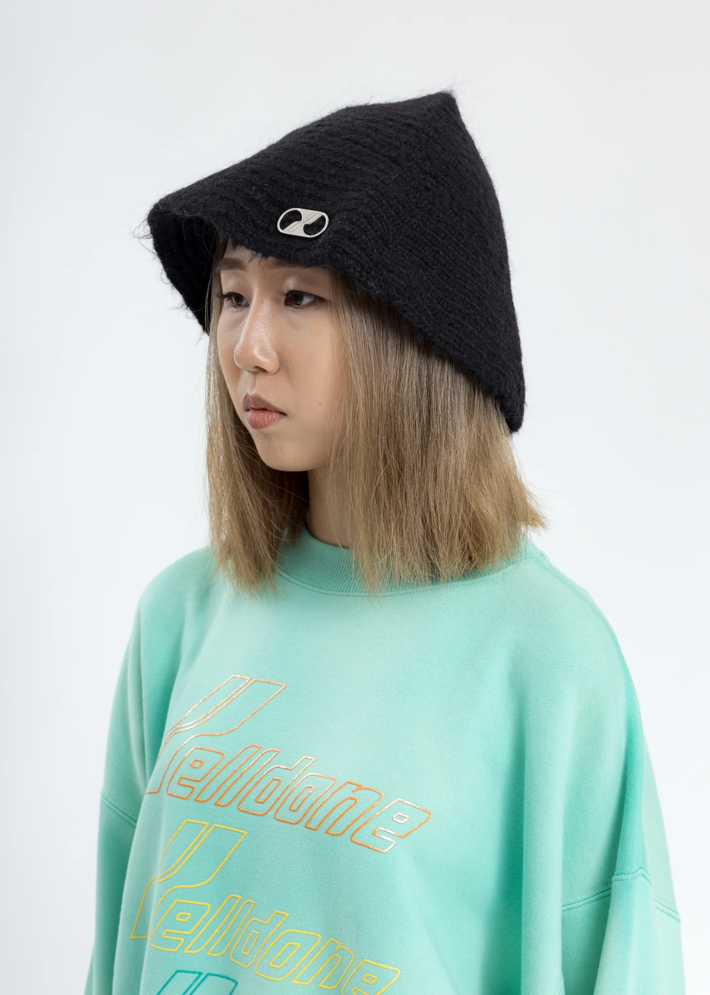Black Embroidered Metal Logo Narrow Bucket Hat - Image 3