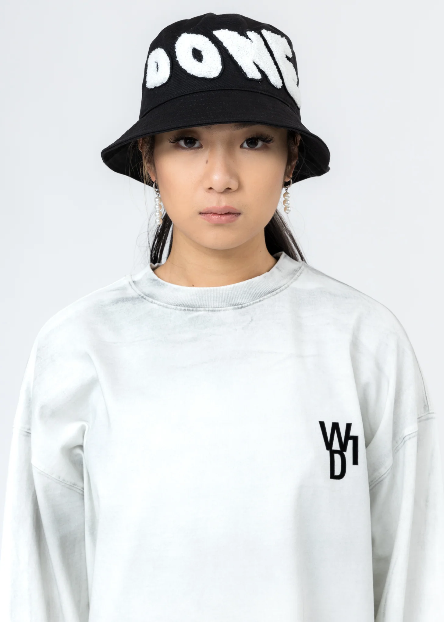 Black Embroidered Patch Logo Bucket Hat