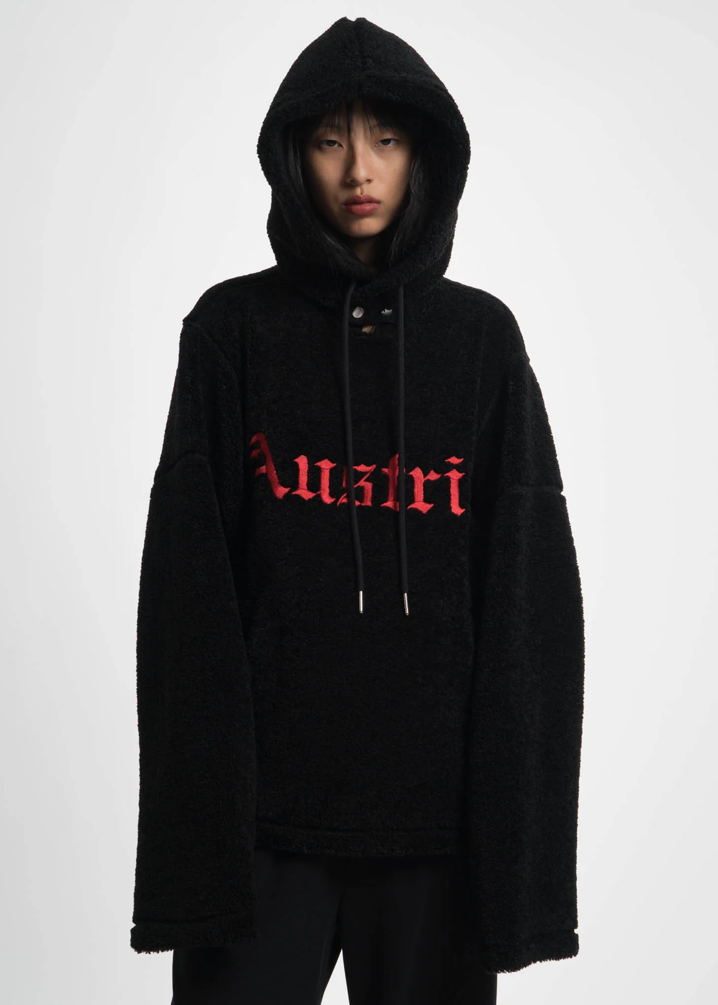 Black Embroidered Sherpa Hoodie - Image 2