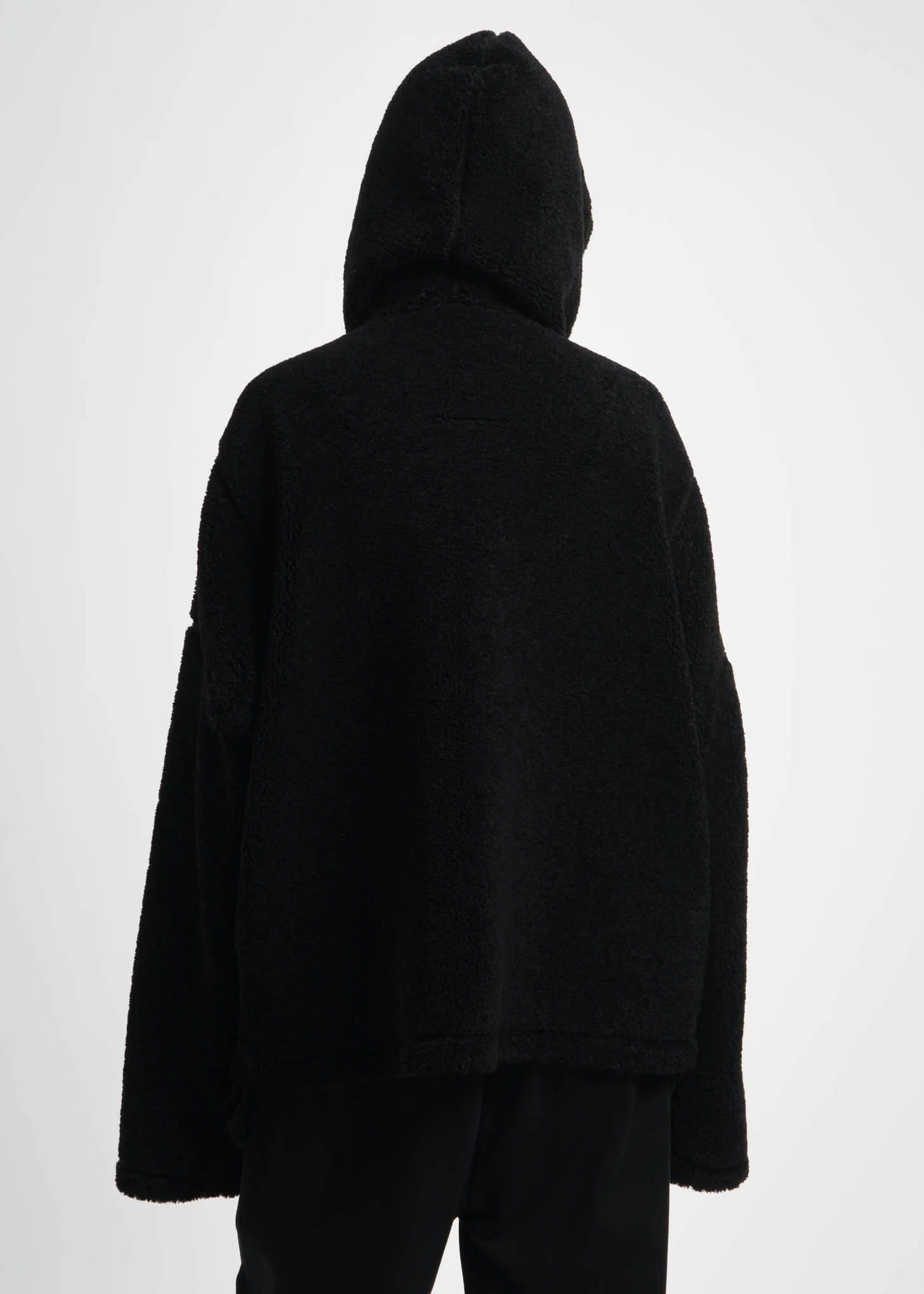 Black Embroidered Sherpa Hoodie - Image 3