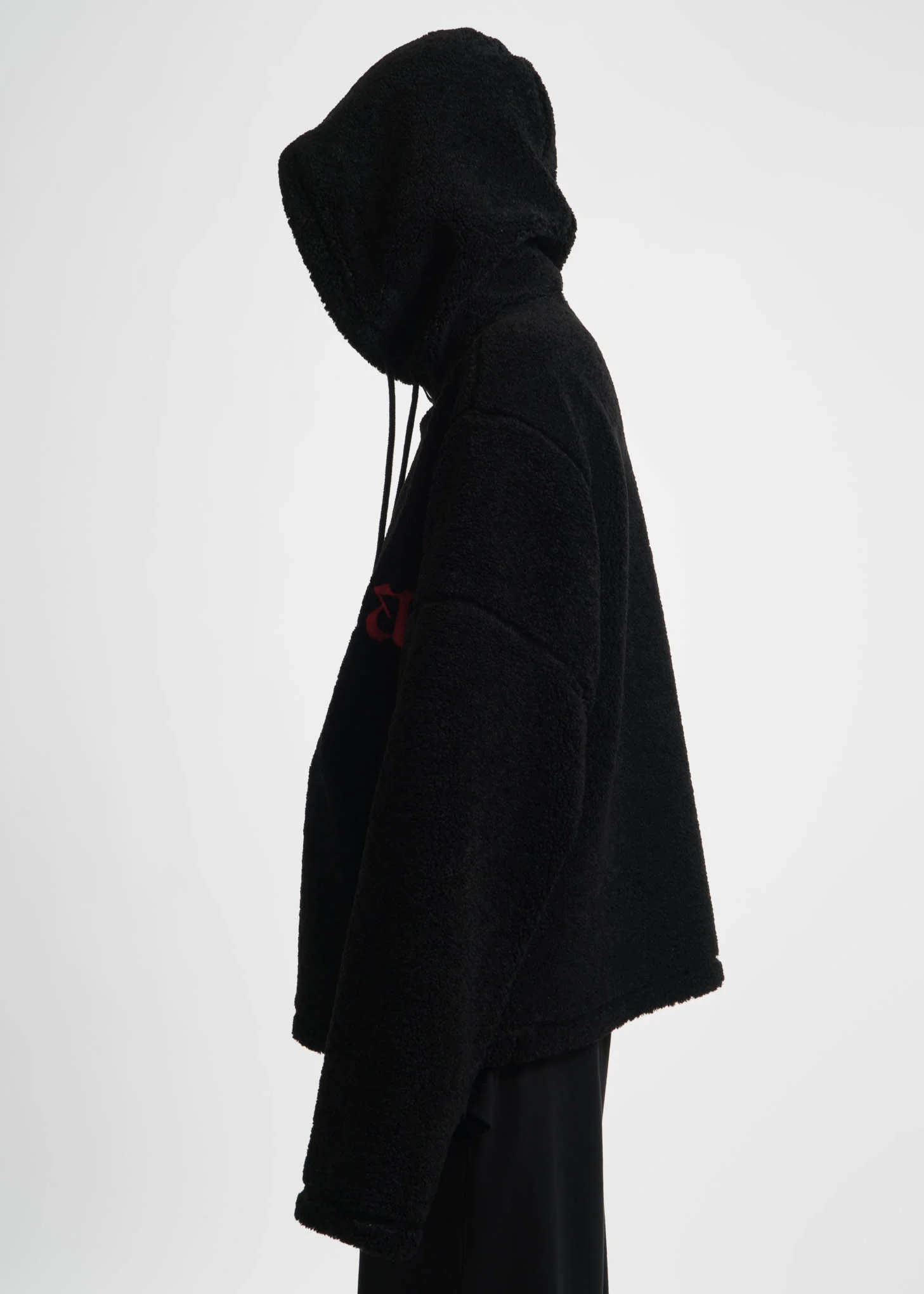 Black Embroidered Sherpa Hoodie - Image 4