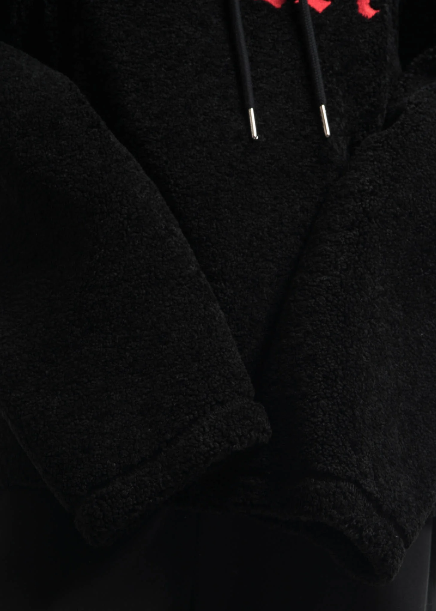 Black Embroidered Sherpa Hoodie - Image 5