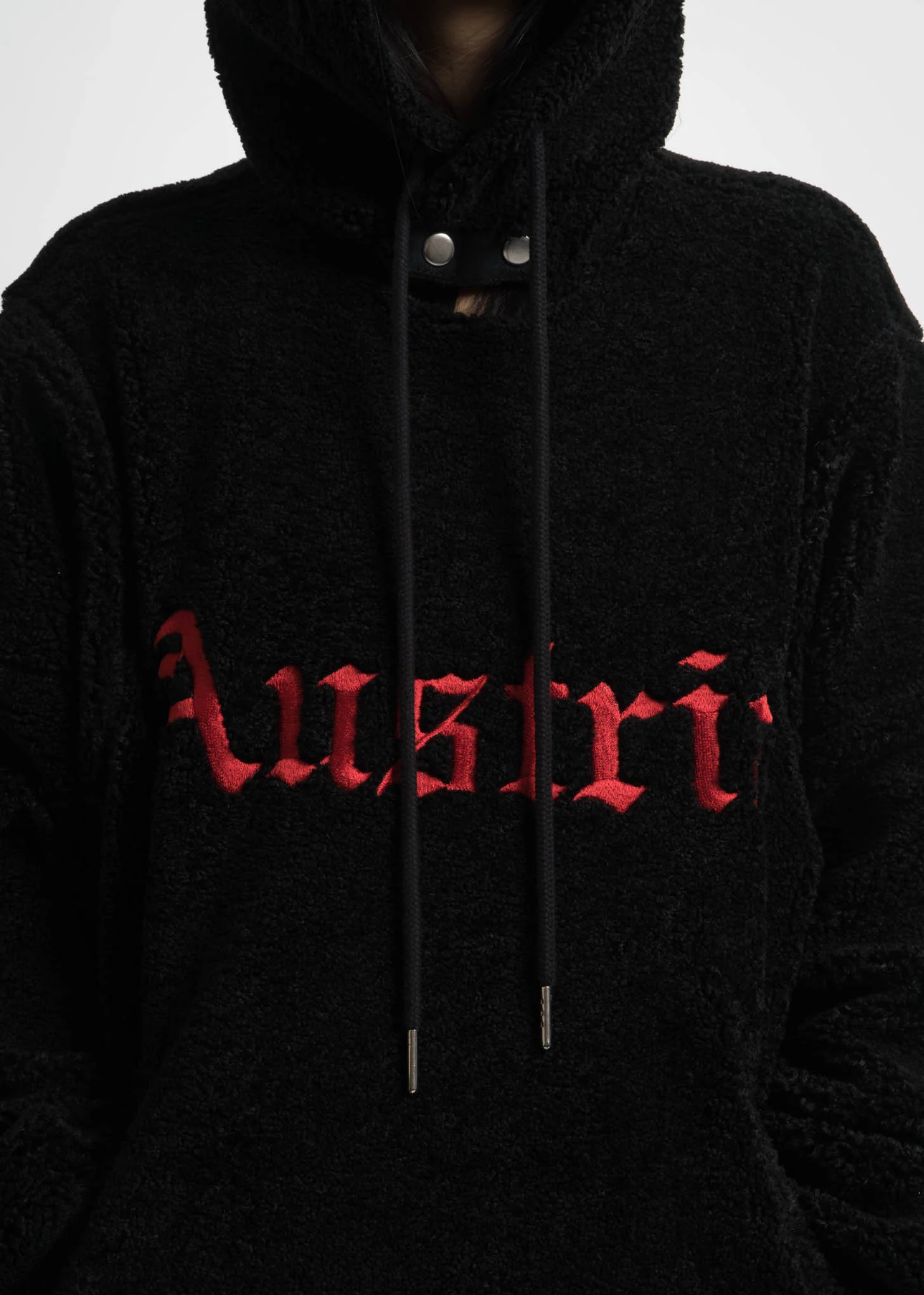 Black Embroidered Sherpa Hoodie - Image 6