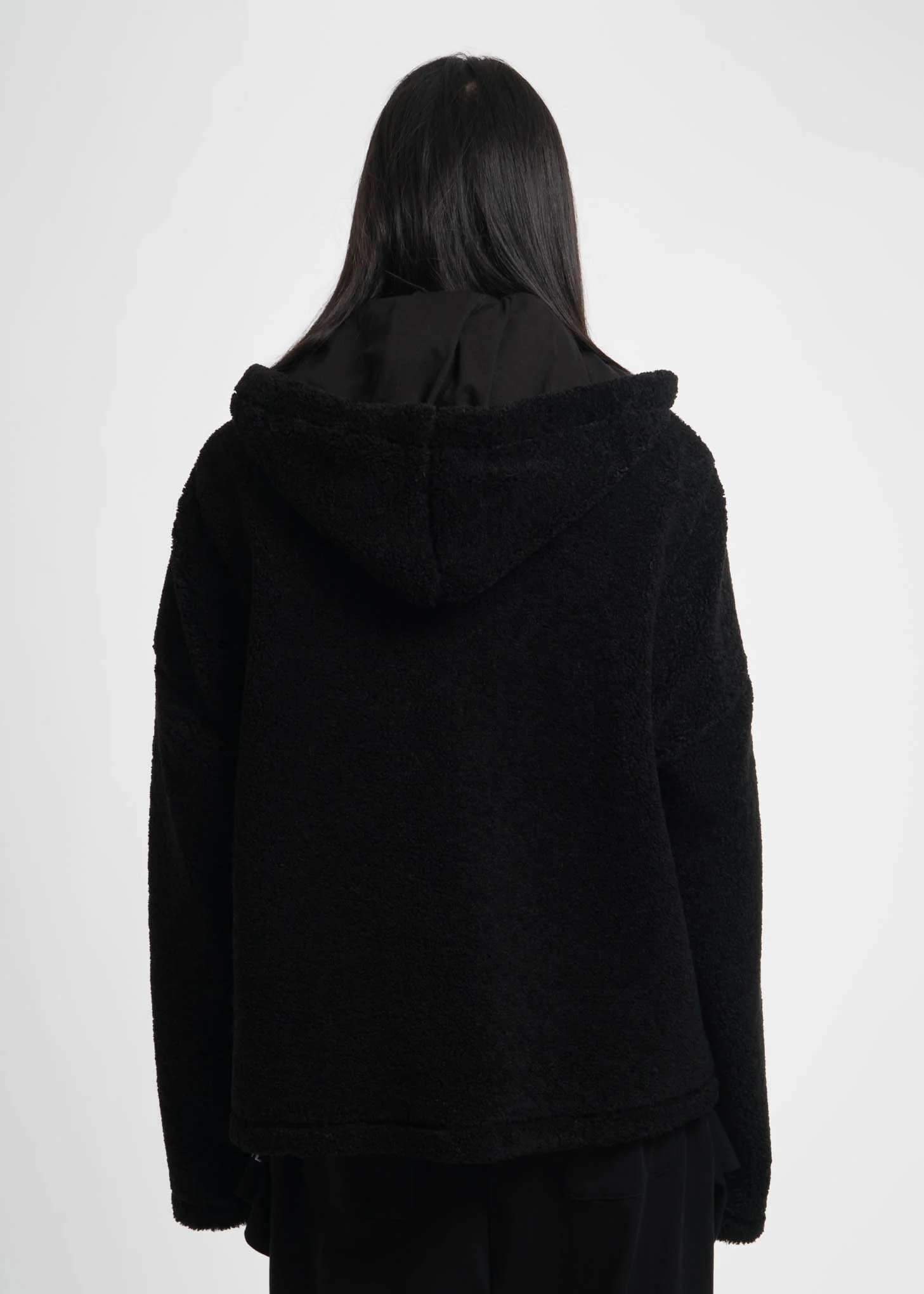 Black Embroidered Sherpa Hoodie - Image 10