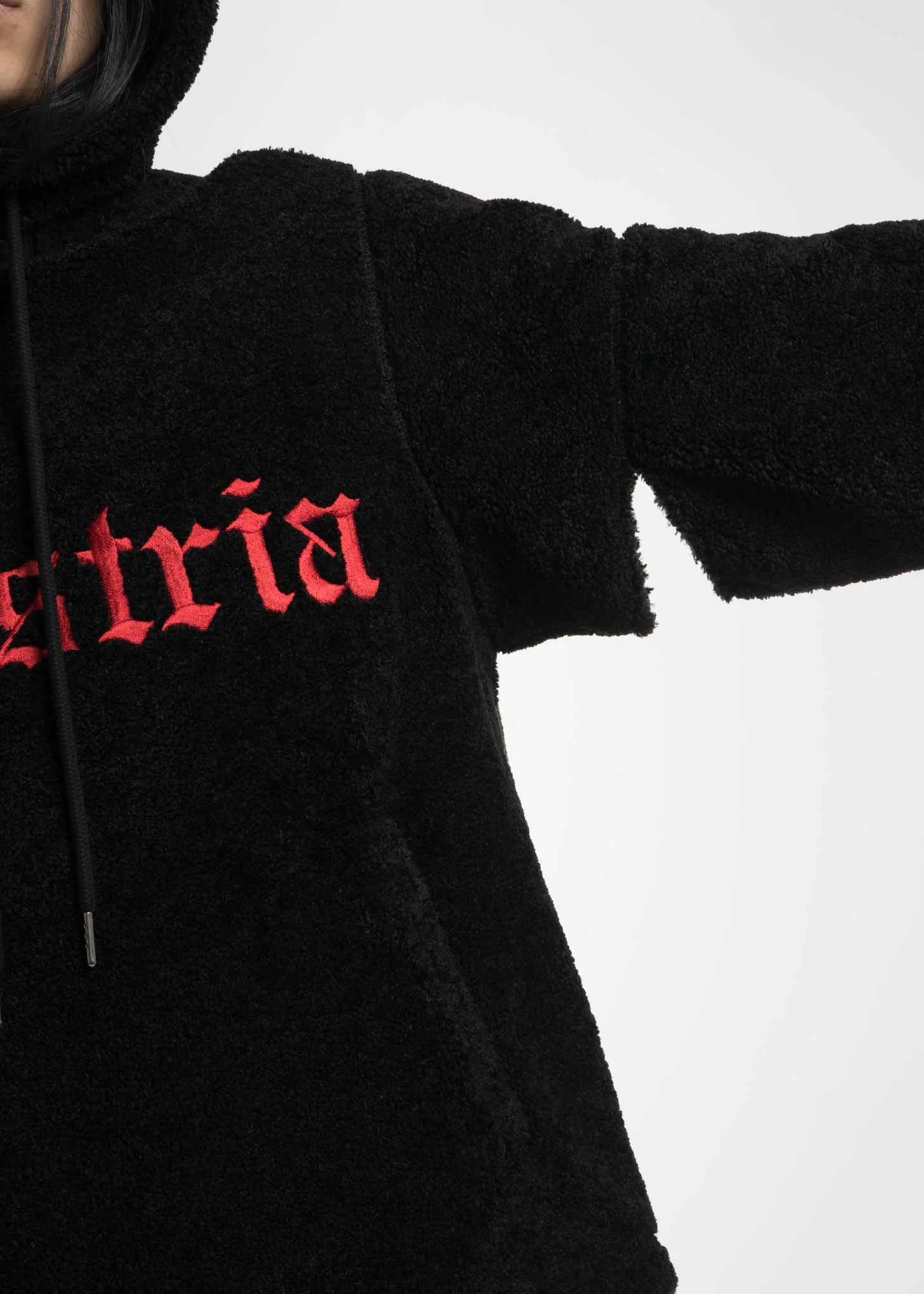 Black Embroidered Sherpa Hoodie - Image 2