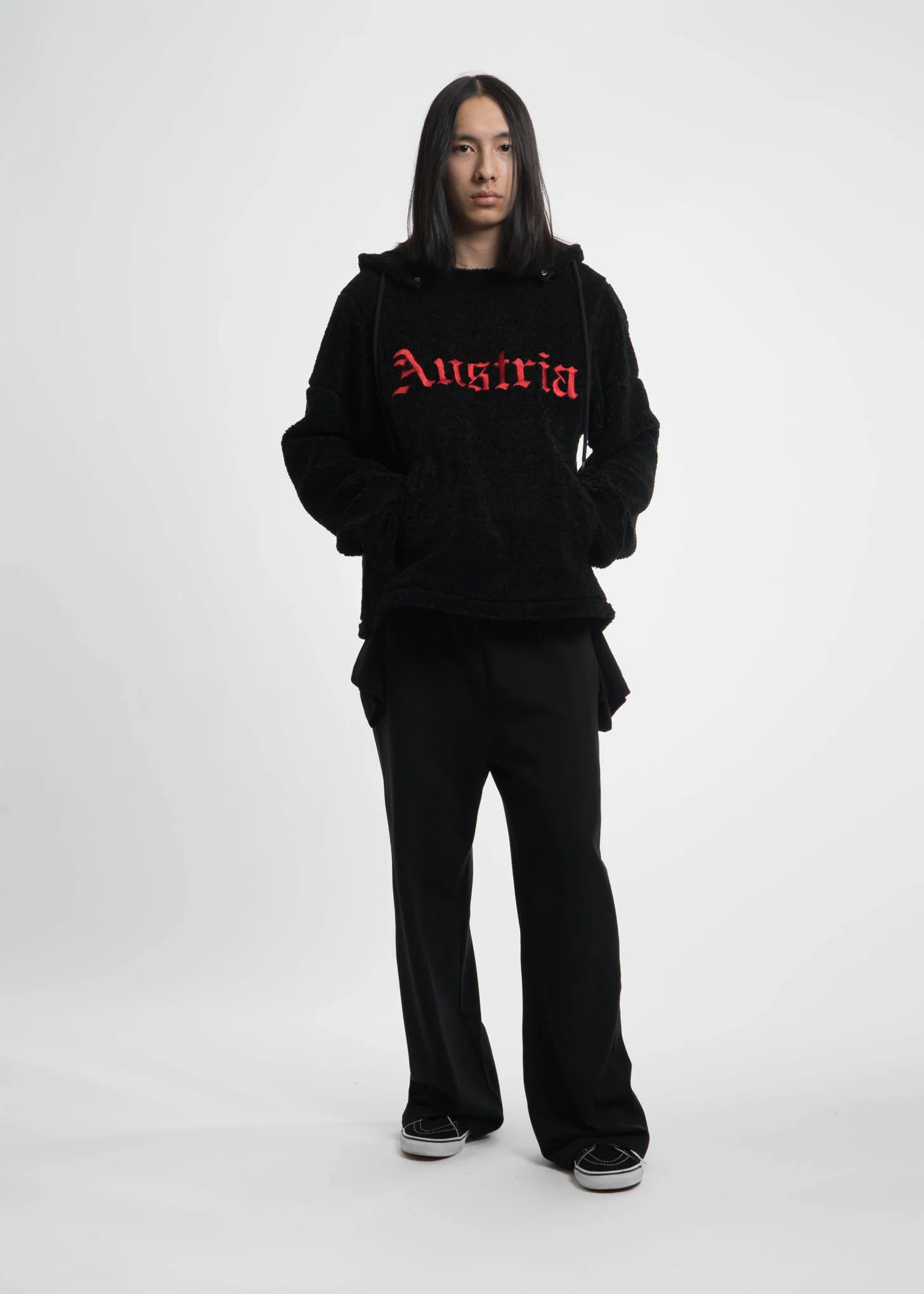 Black Embroidered Sherpa Hoodie - Image 3