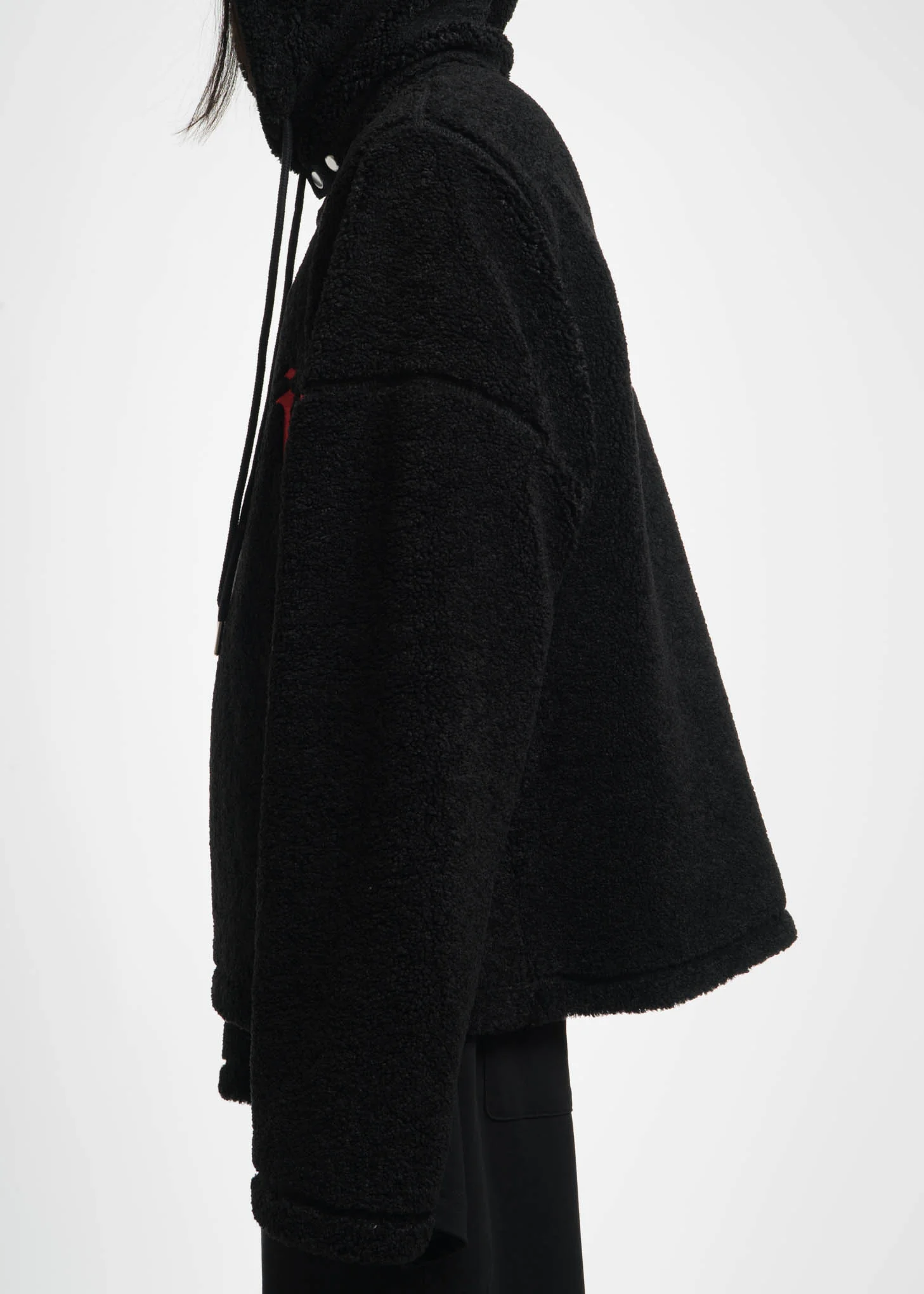 Black Embroidered Sherpa Hoodie - Image 4