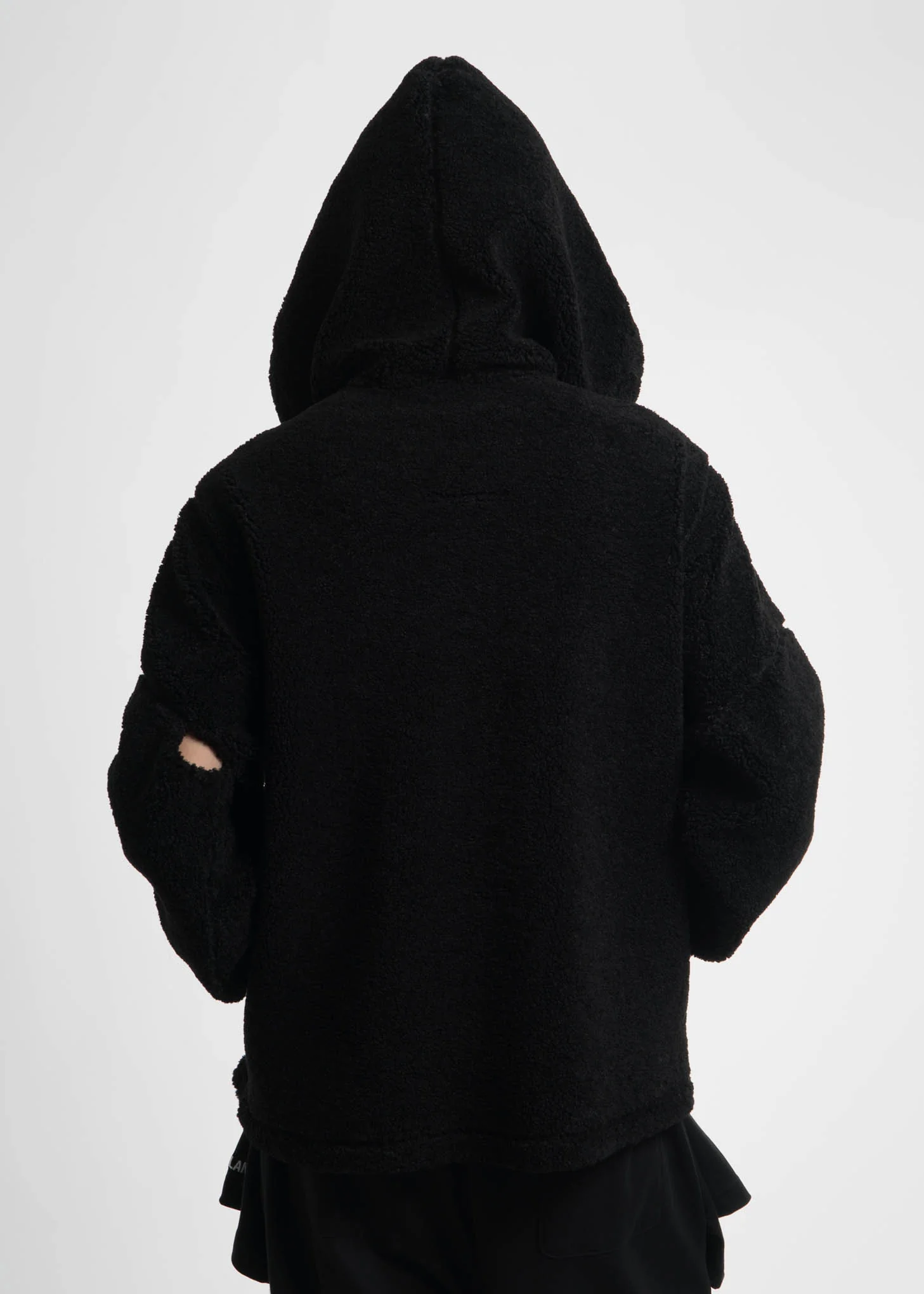 Black Embroidered Sherpa Hoodie - Image 5