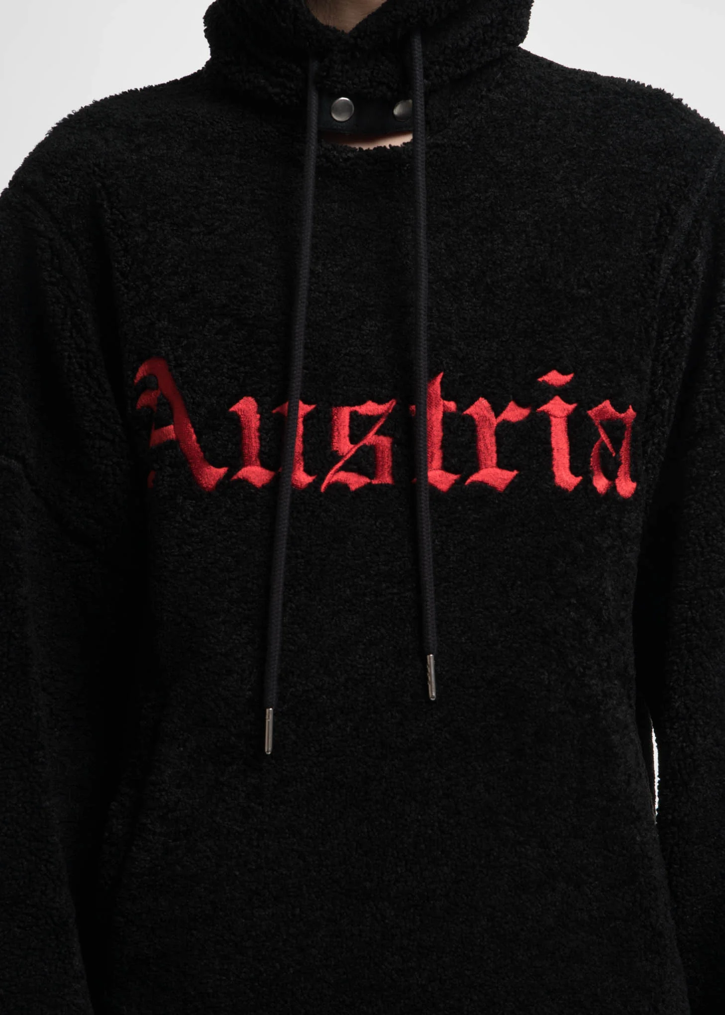 Black Embroidered Sherpa Hoodie - Image 6