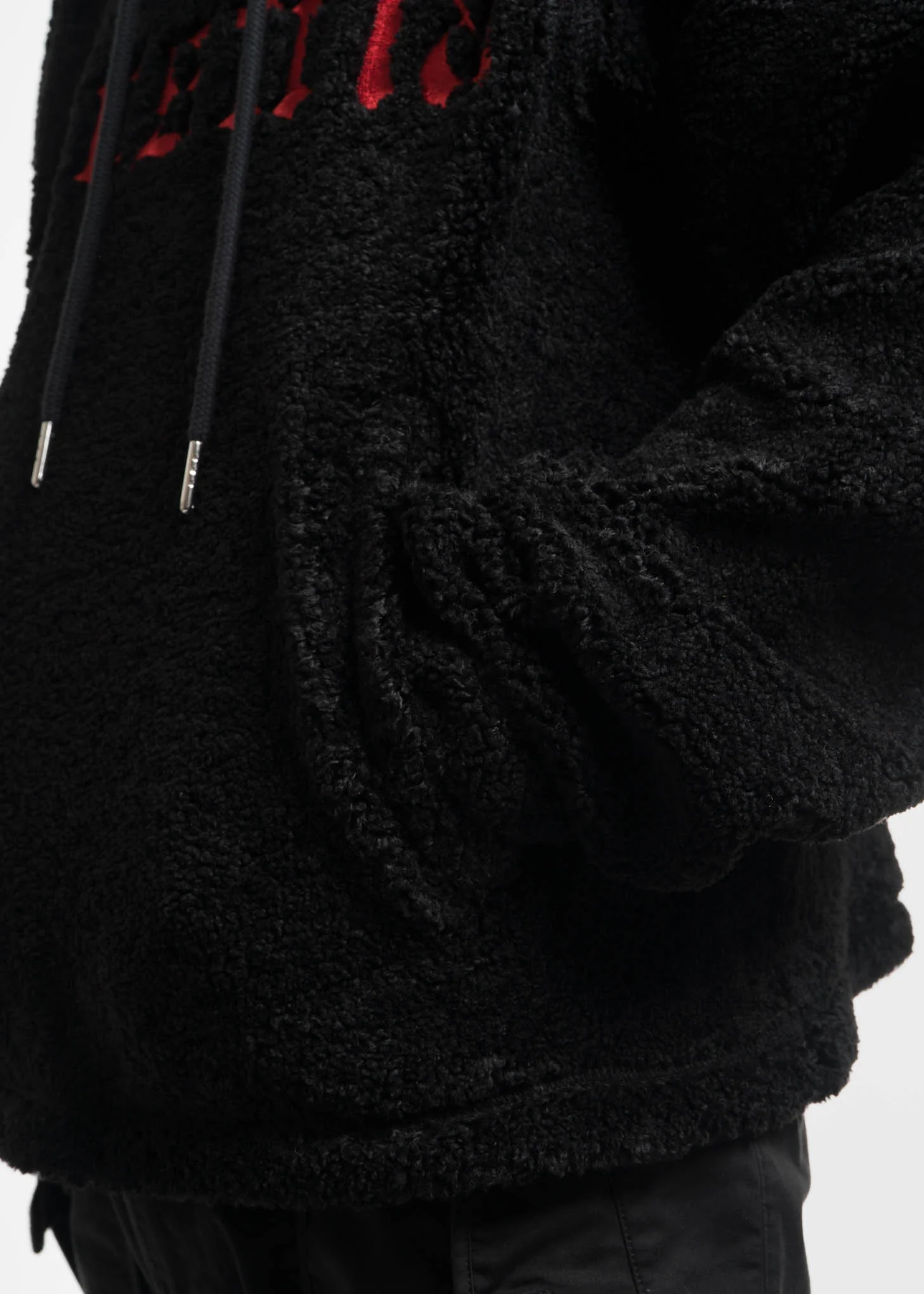 Black Embroidered Sherpa Hoodie - Image 9