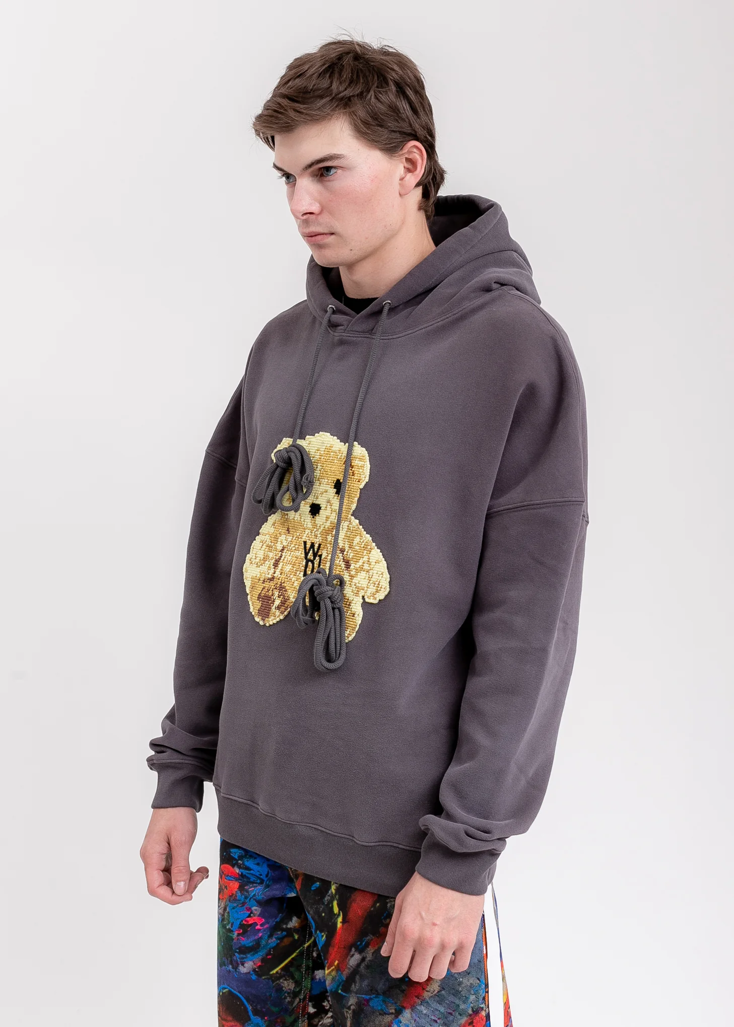 Charcoal Embroidered Teddy Hoodie - Image 3