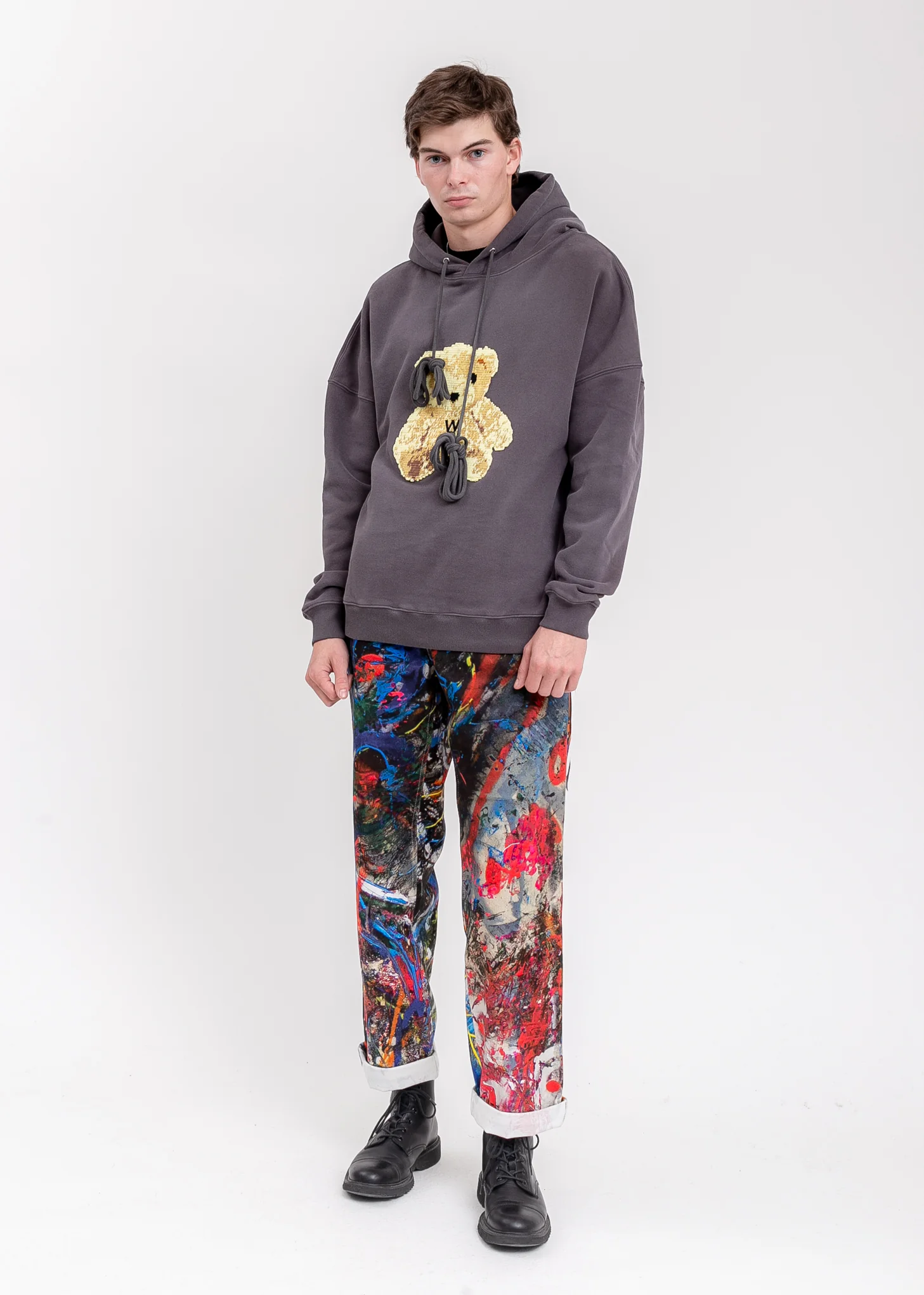 Charcoal Embroidered Teddy Hoodie - Image 5