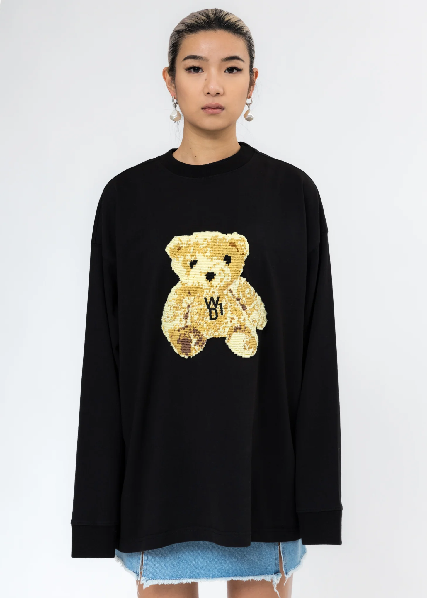 Black Embroidered Teddy Long Sleeve