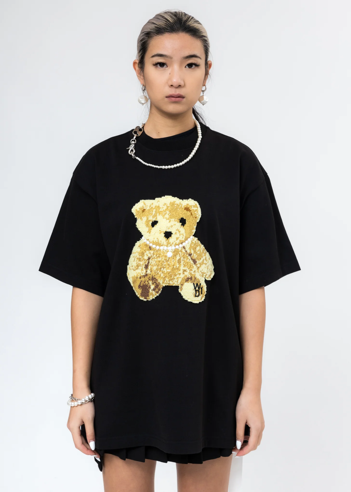 Black Embroidered Teddy T-Shirt