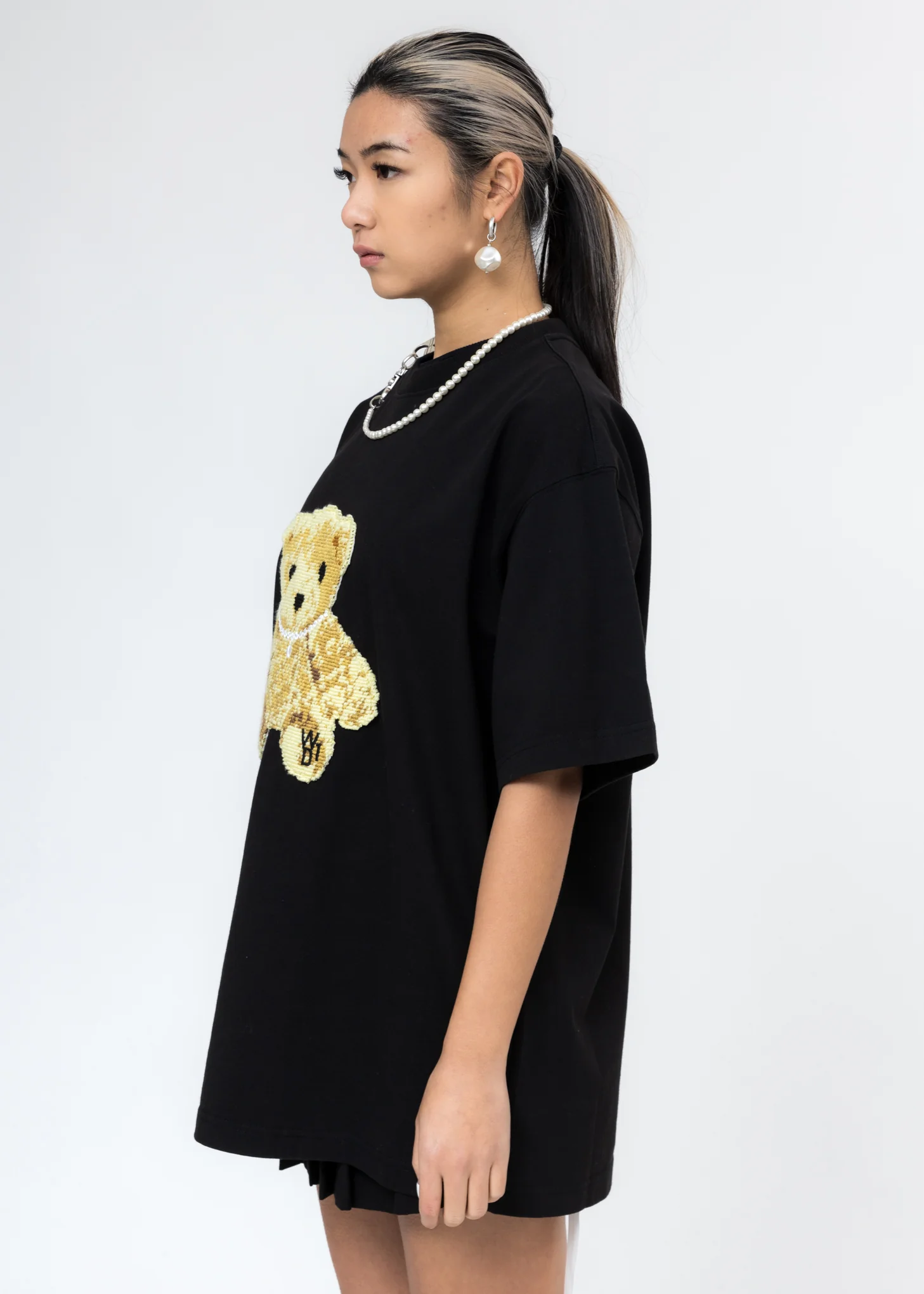Black Embroidered Teddy T-Shirt - Image 3