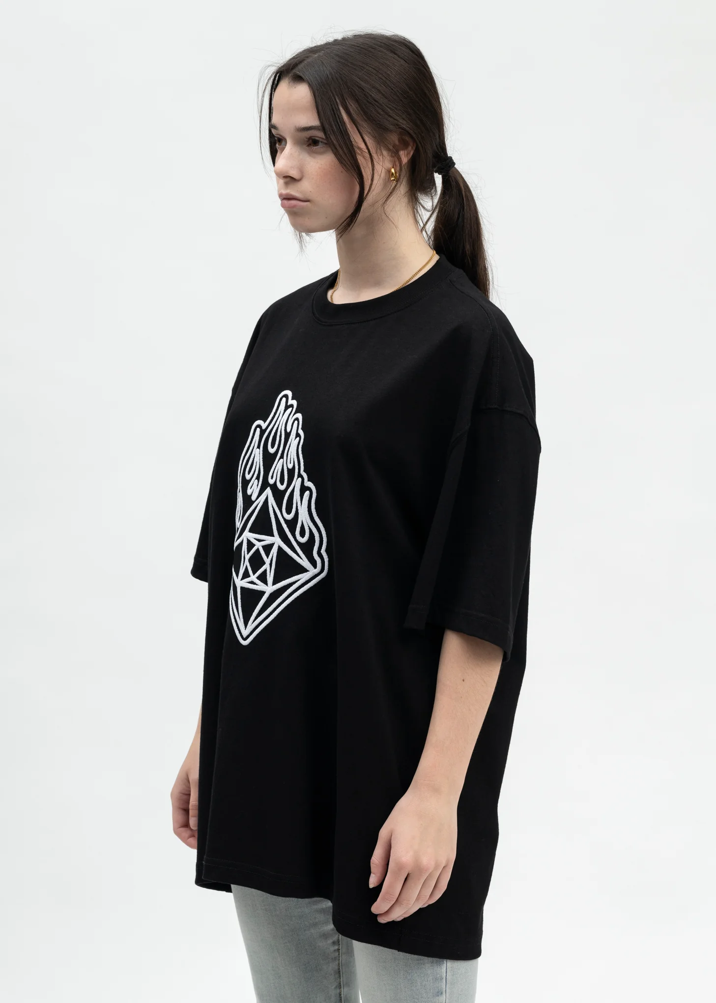 BLACK EMBROIDERY DIAMOND T-SHIRT - Image 3