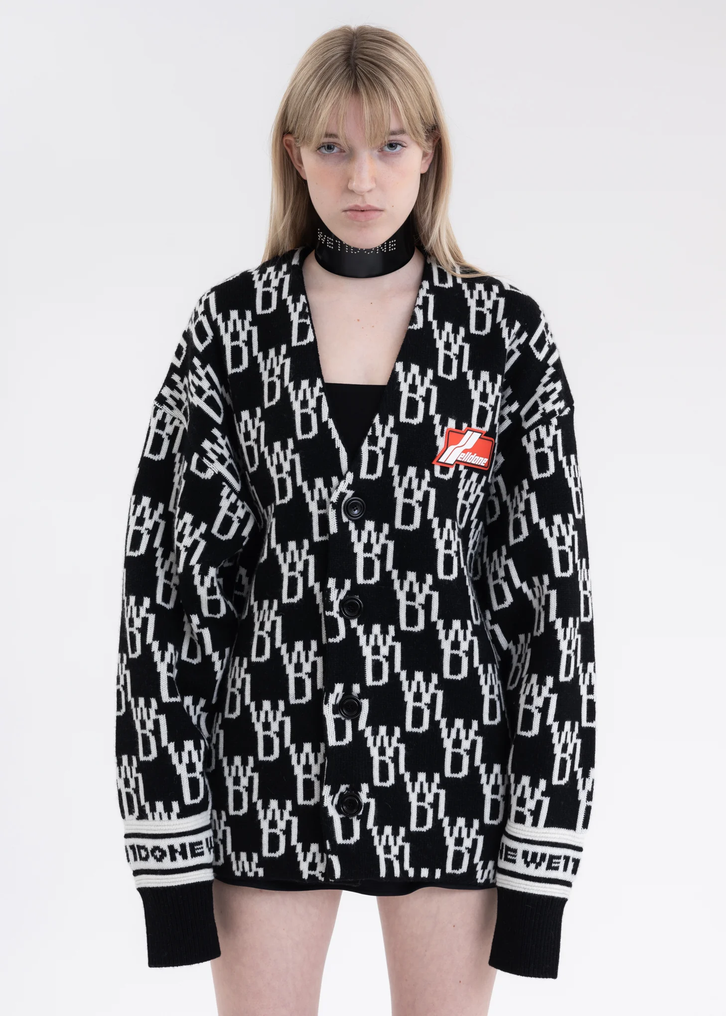 BLACK ENLARGED WD1 JACQUARD CARDIGAN