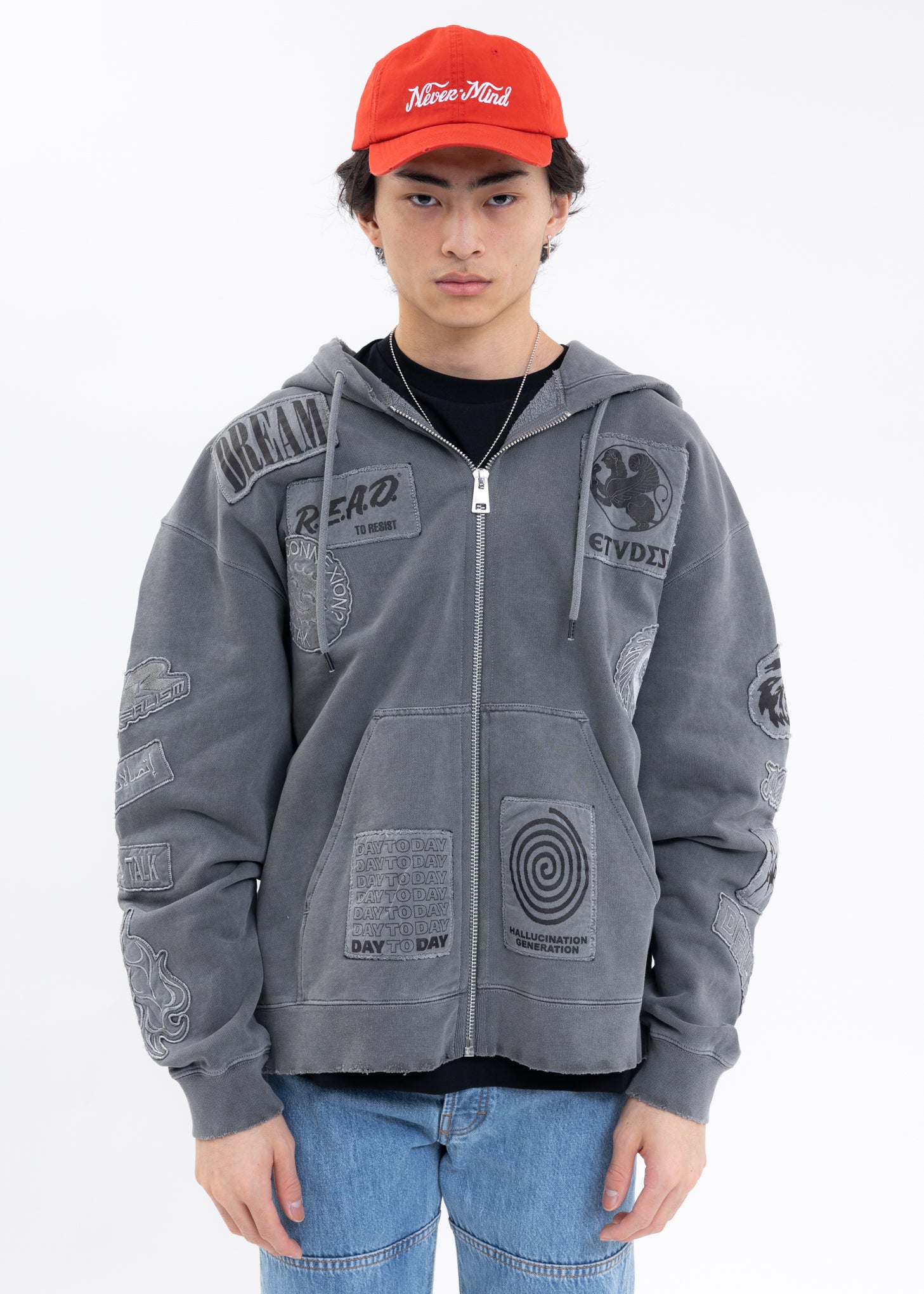 Washed Black EXTRA HOOD ZIPPED PATCH Hoodies