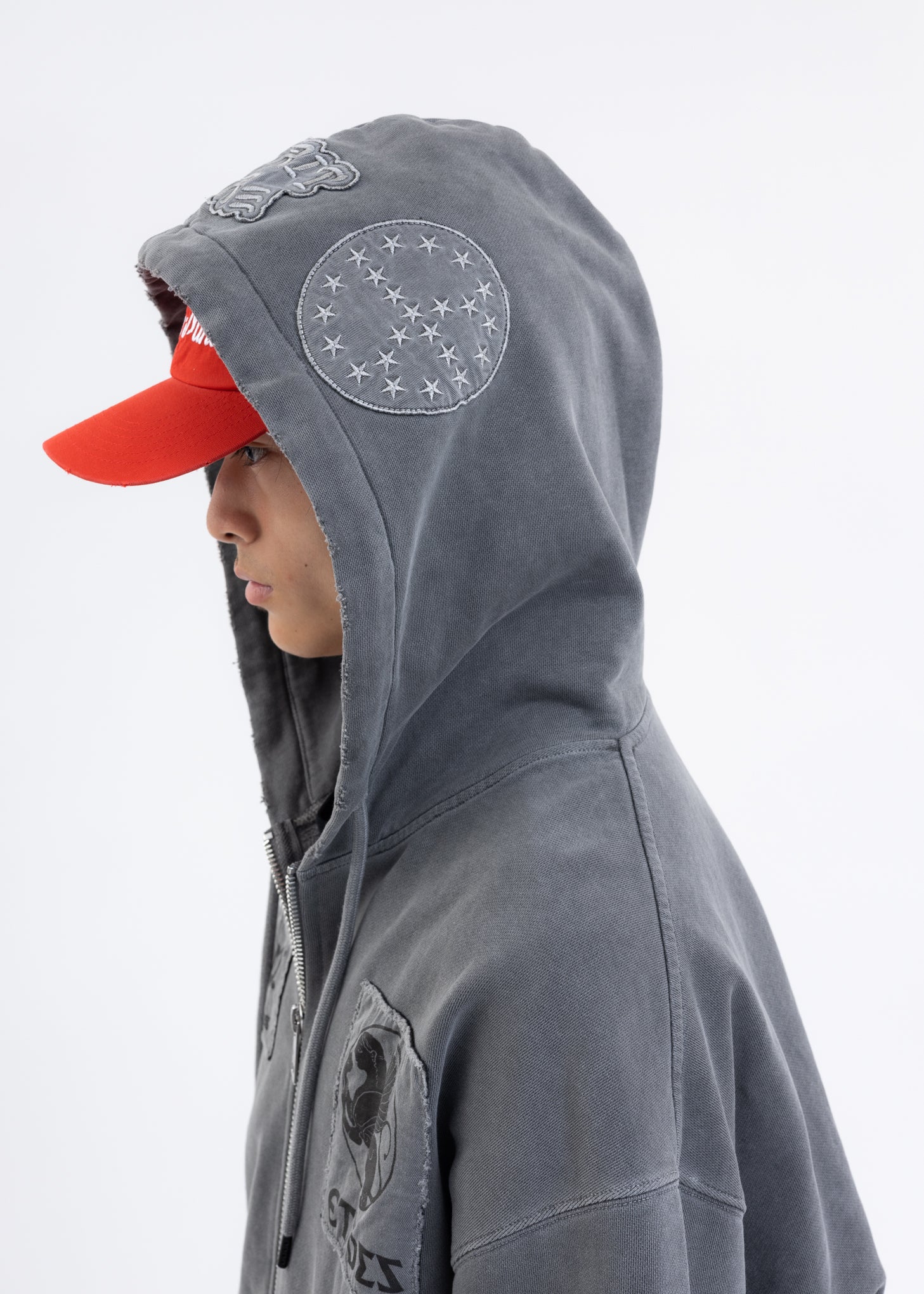 Washed Black EXTRA HOOD ZIPPED PATCH Hoodies - Image 2