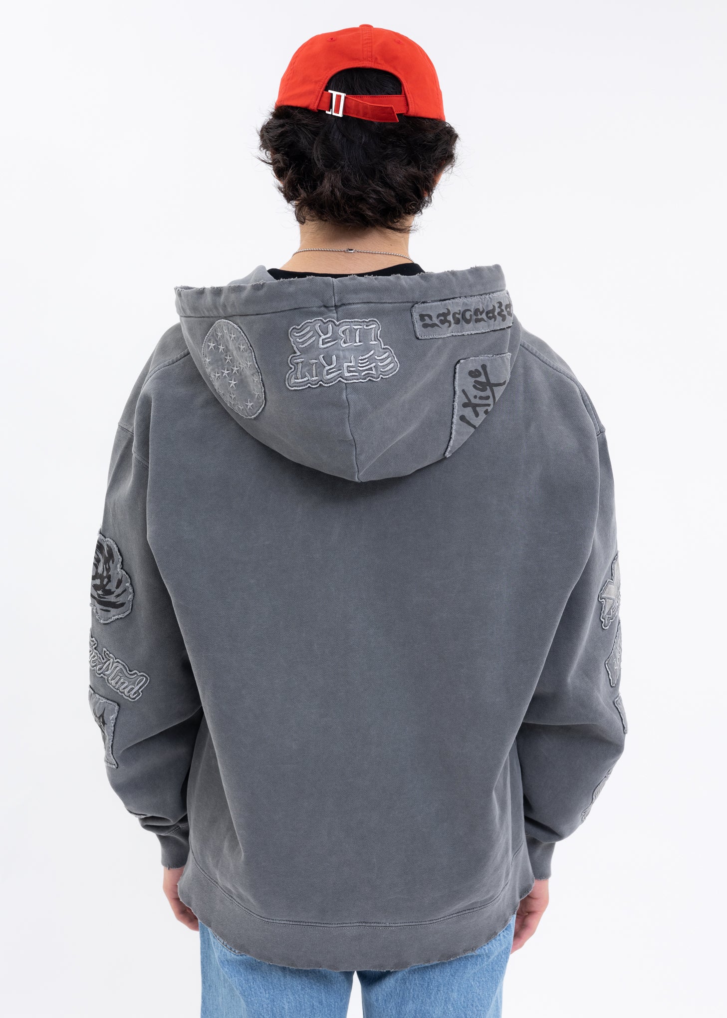 Washed Black EXTRA HOOD ZIPPED PATCH Hoodies - Image 4