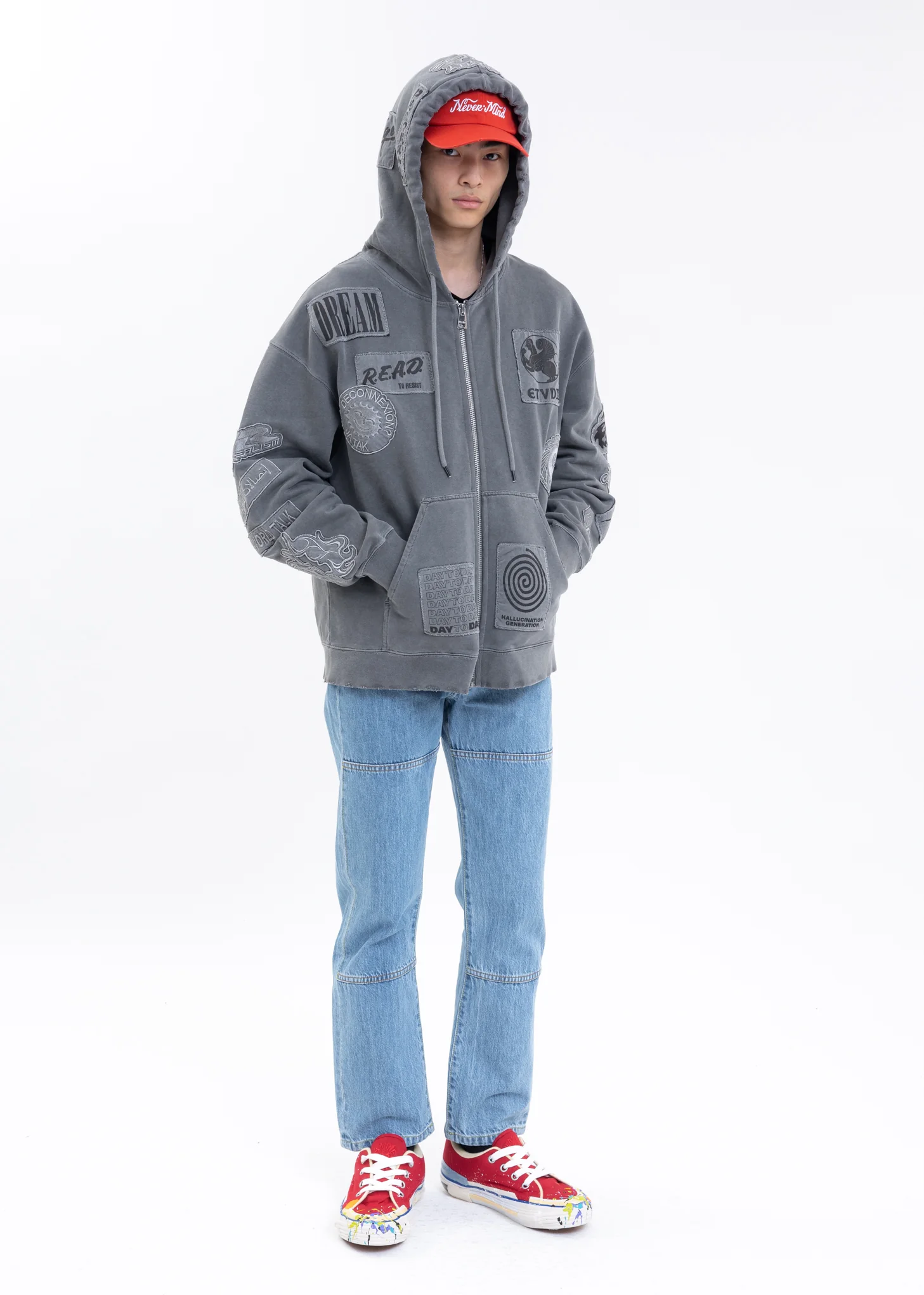 Washed Black EXTRA HOOD ZIPPED PATCH Hoodies - Image 7
