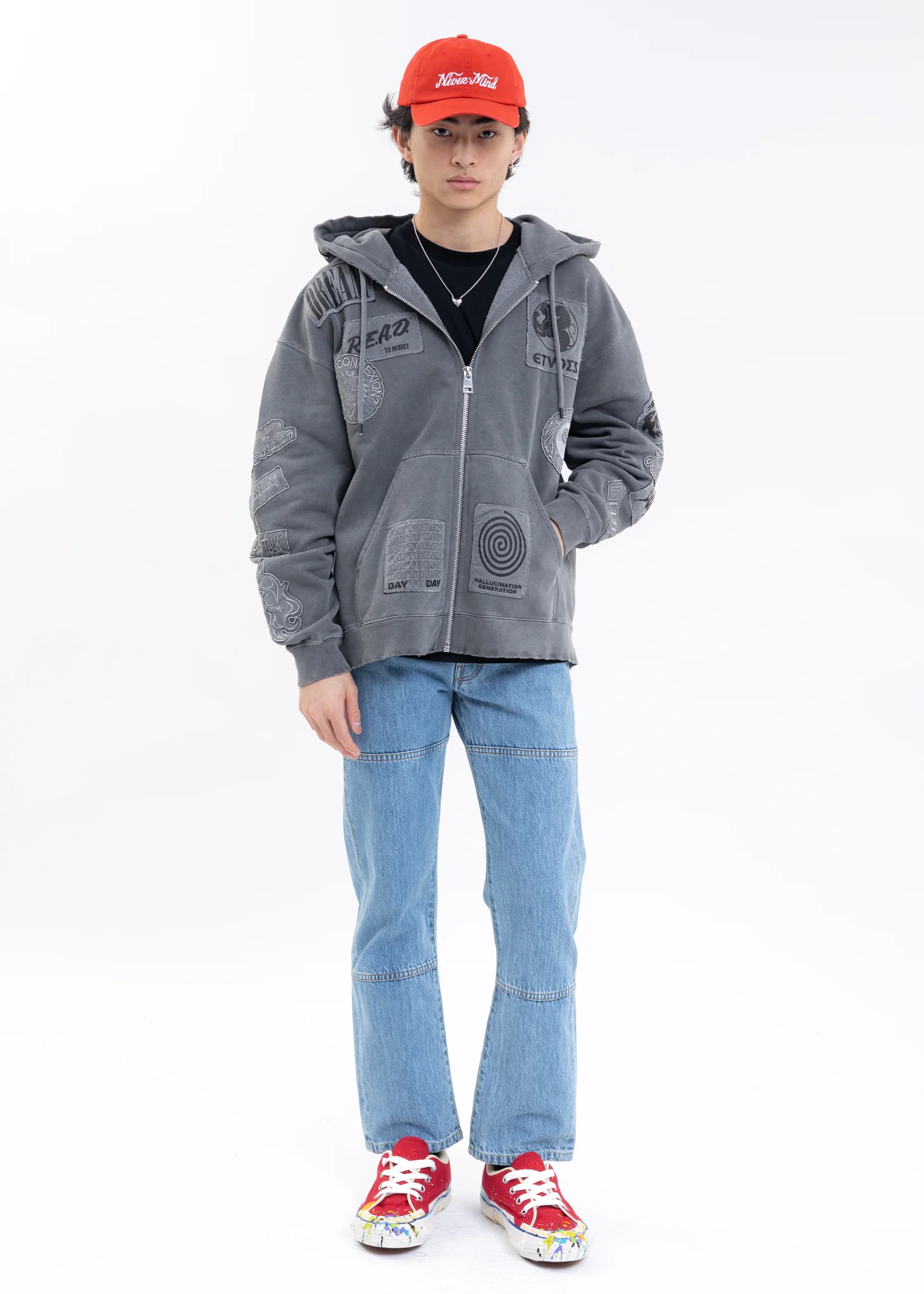 Washed Black EXTRA HOOD ZIPPED PATCH Hoodies - Image 8