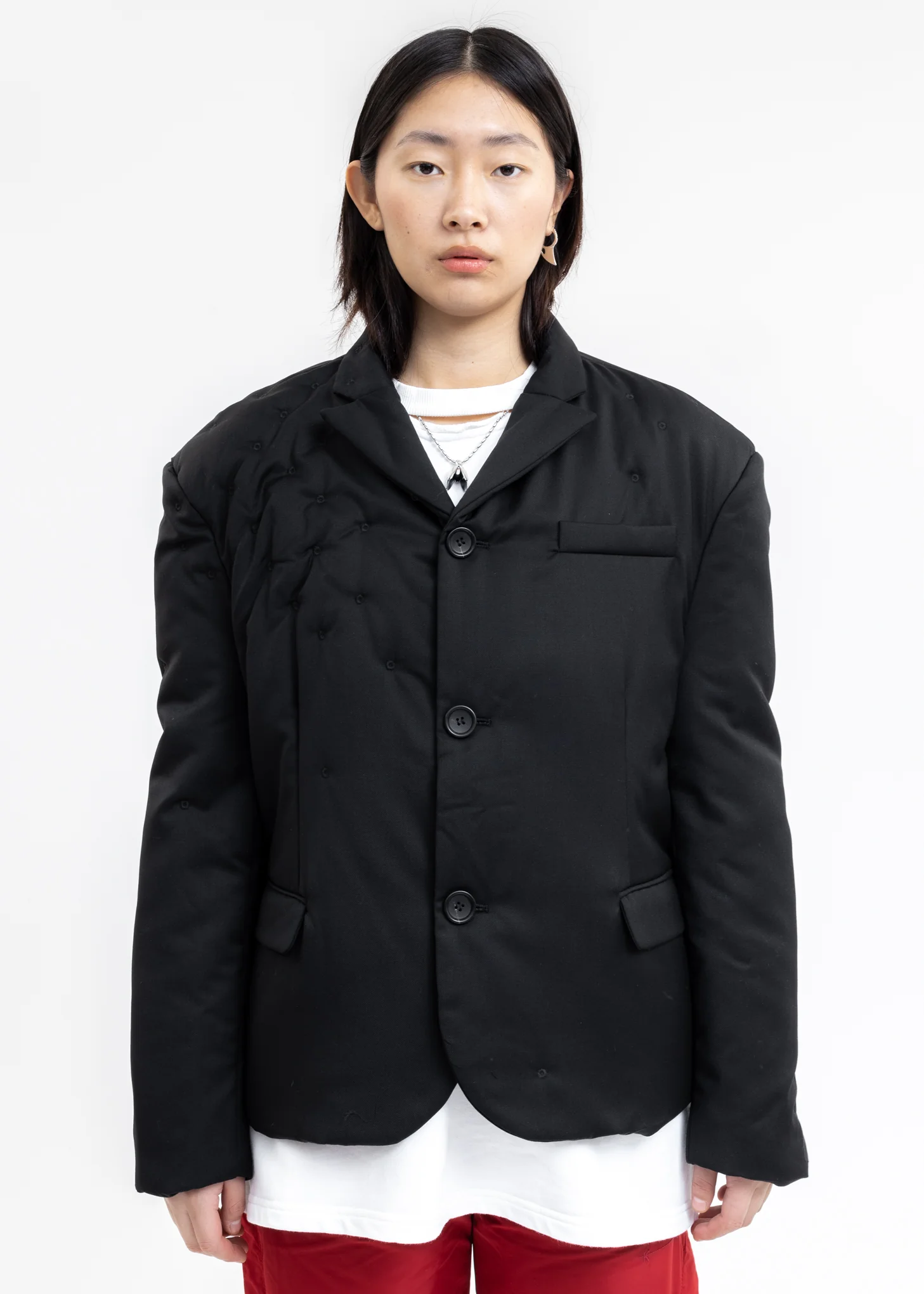 Black Eyelet Embroidery Light Weight Padded Blazer