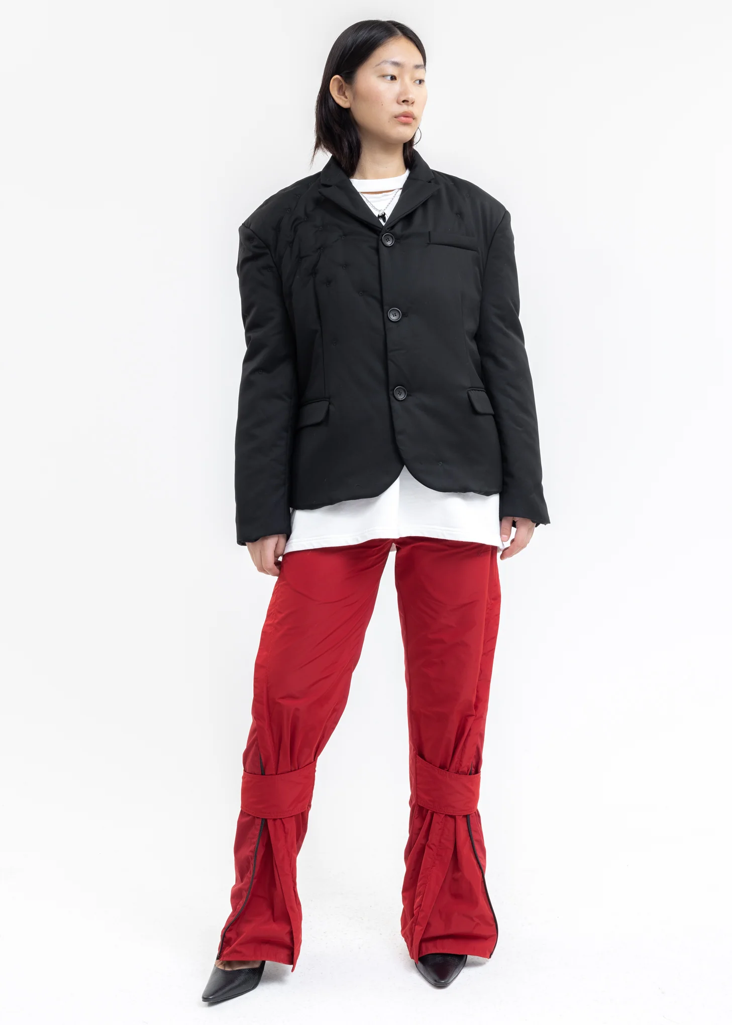 Black Eyelet Embroidery Light Weight Padded Blazer - Image 6