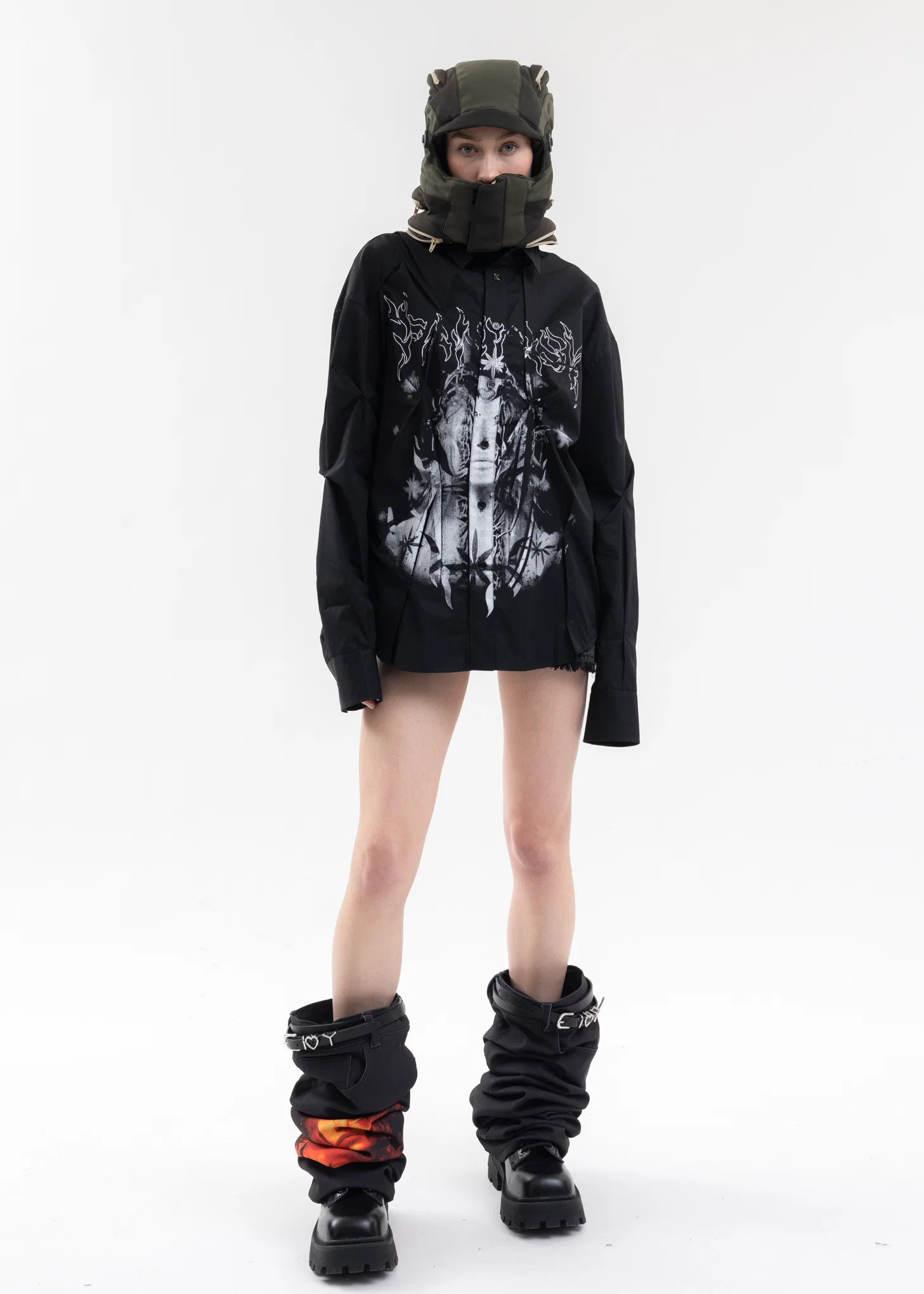 BLACK EYELET SHIRT WITH WHITE PRINT - Image 6