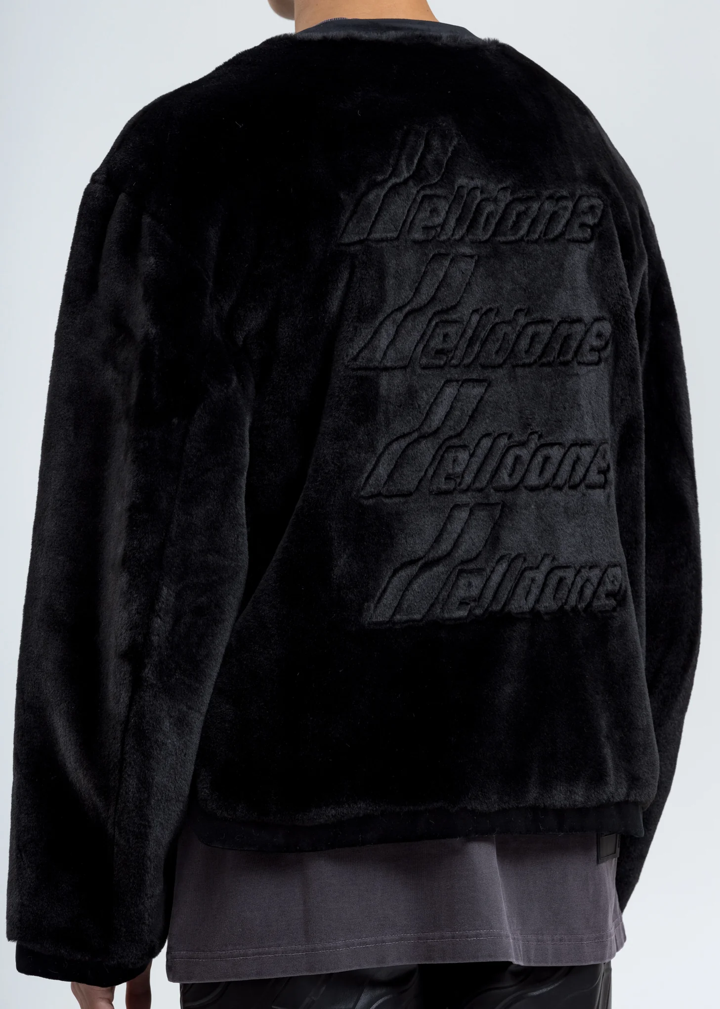 Black Faux Fur Round Neck Jacket - Image 2