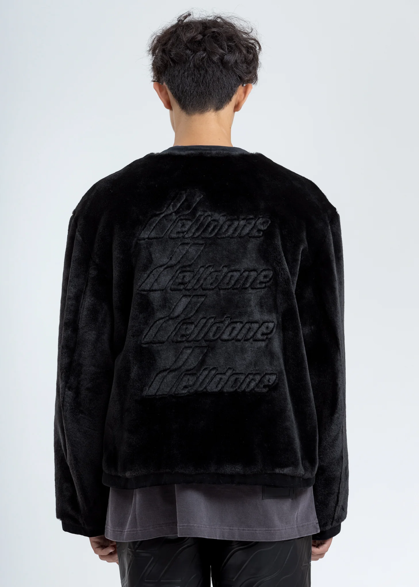 Black Faux Fur Round Neck Jacket - Image 5