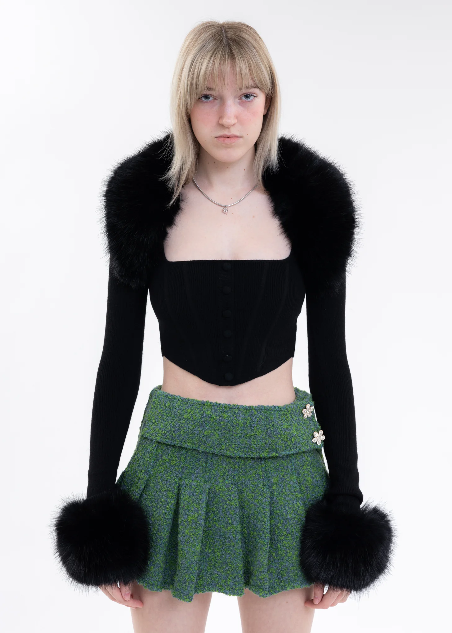 Black Faux Fur Knit Bolero