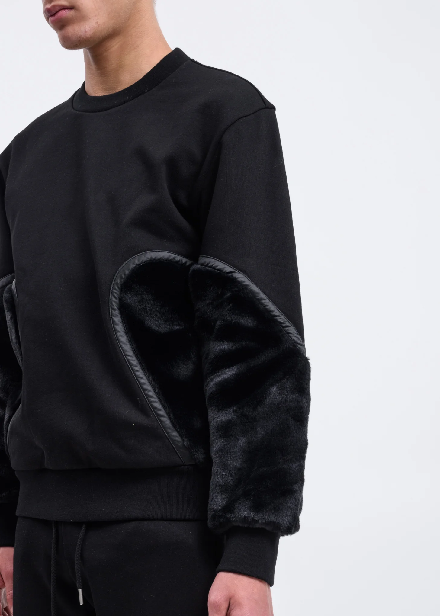 Black Faux-Fur Panelled Sweatshirt - Image 2