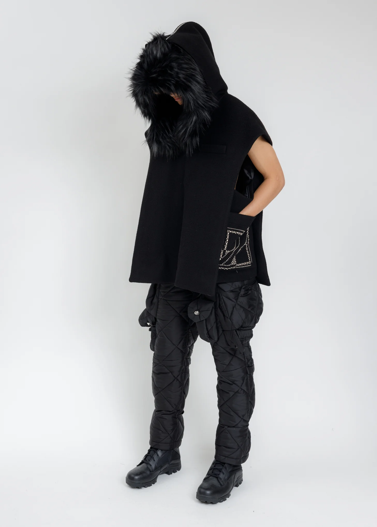 Black Faux Fur Quilting Hood - Image 8