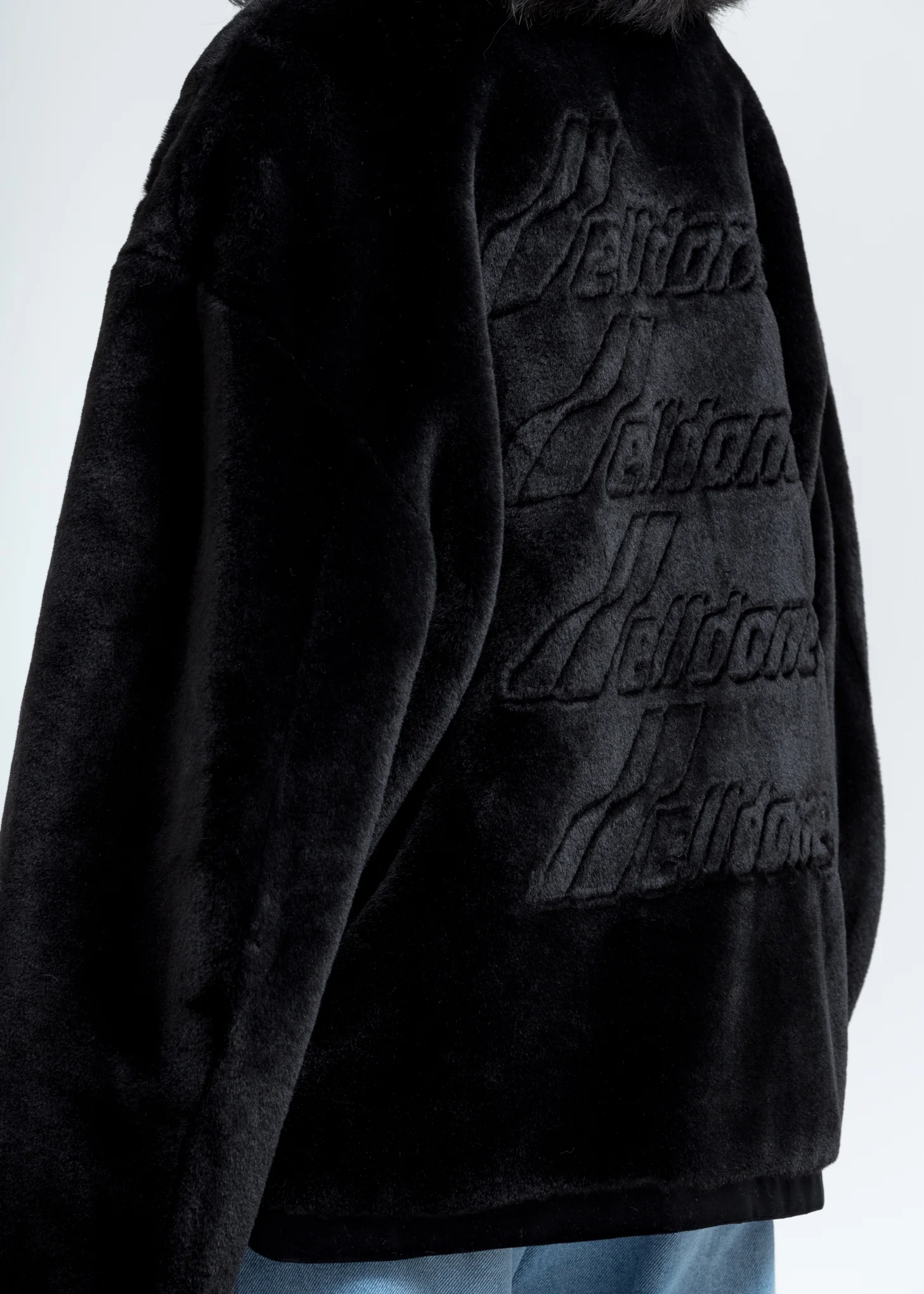Black Faux Fur Round Neck Jacket - Image 2