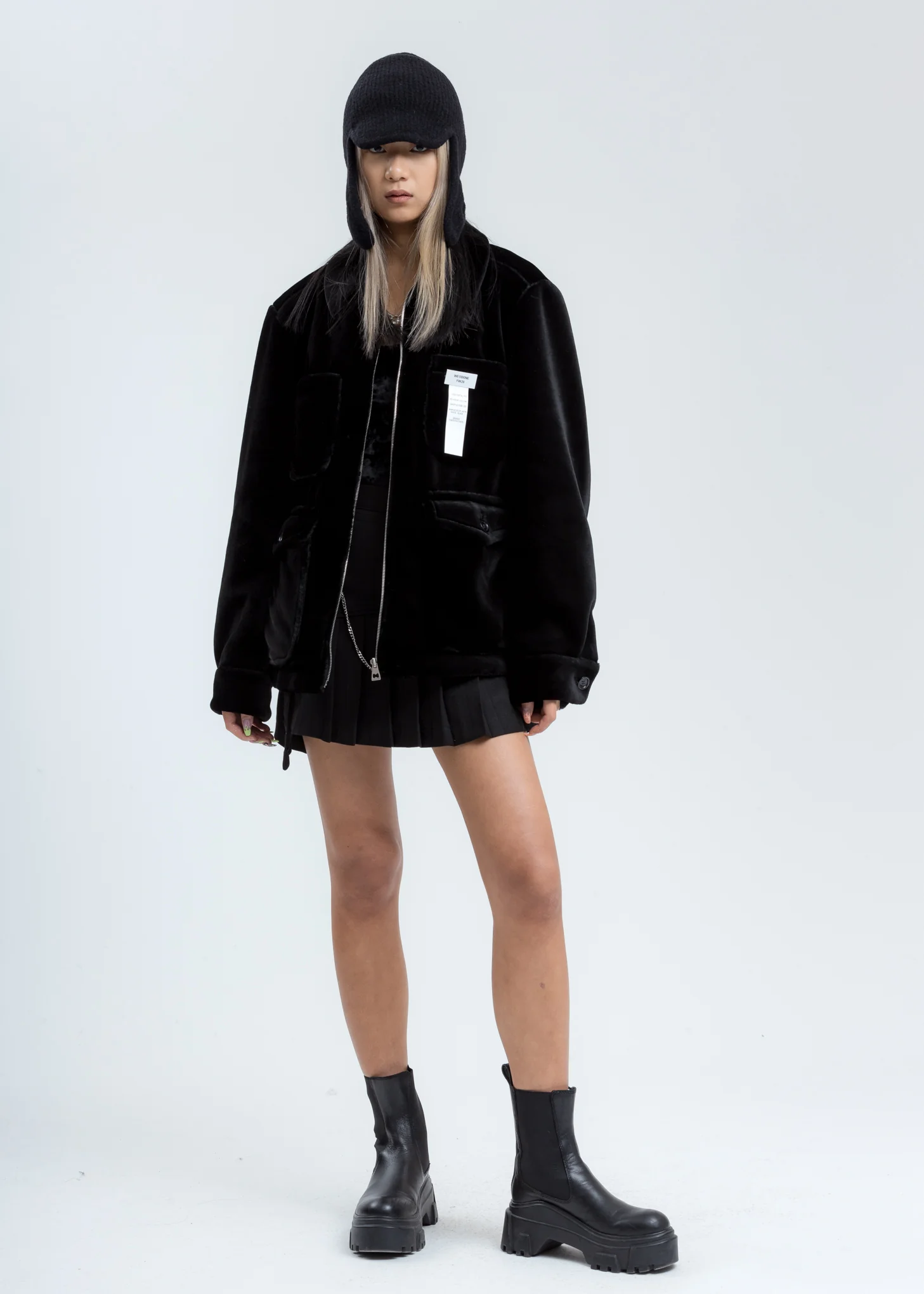 Black Faux Fur Zip Up Jacket - Image 7